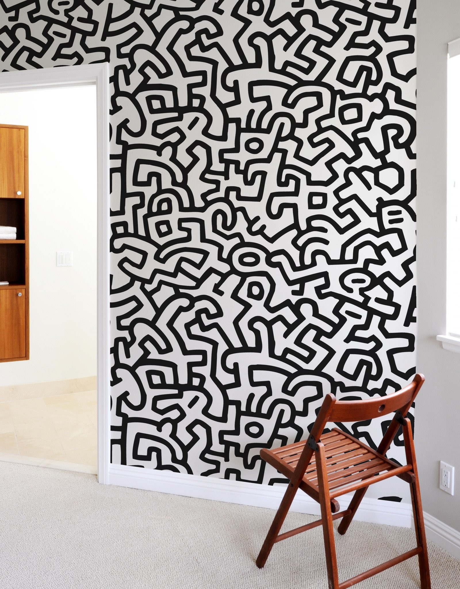 Keith Haring, Carta da parati, Interno, Bianco e nero, QHD+, sfondo per iPad e tablet
