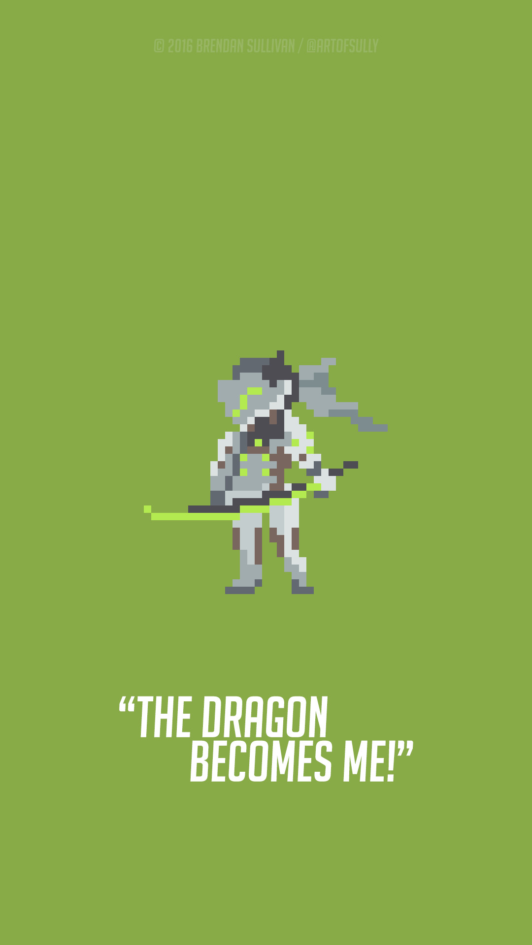 Genji, Overwatch, The Dragon Becomes Me, Pixel art, Verde, Full HD, sfondo per smartphone