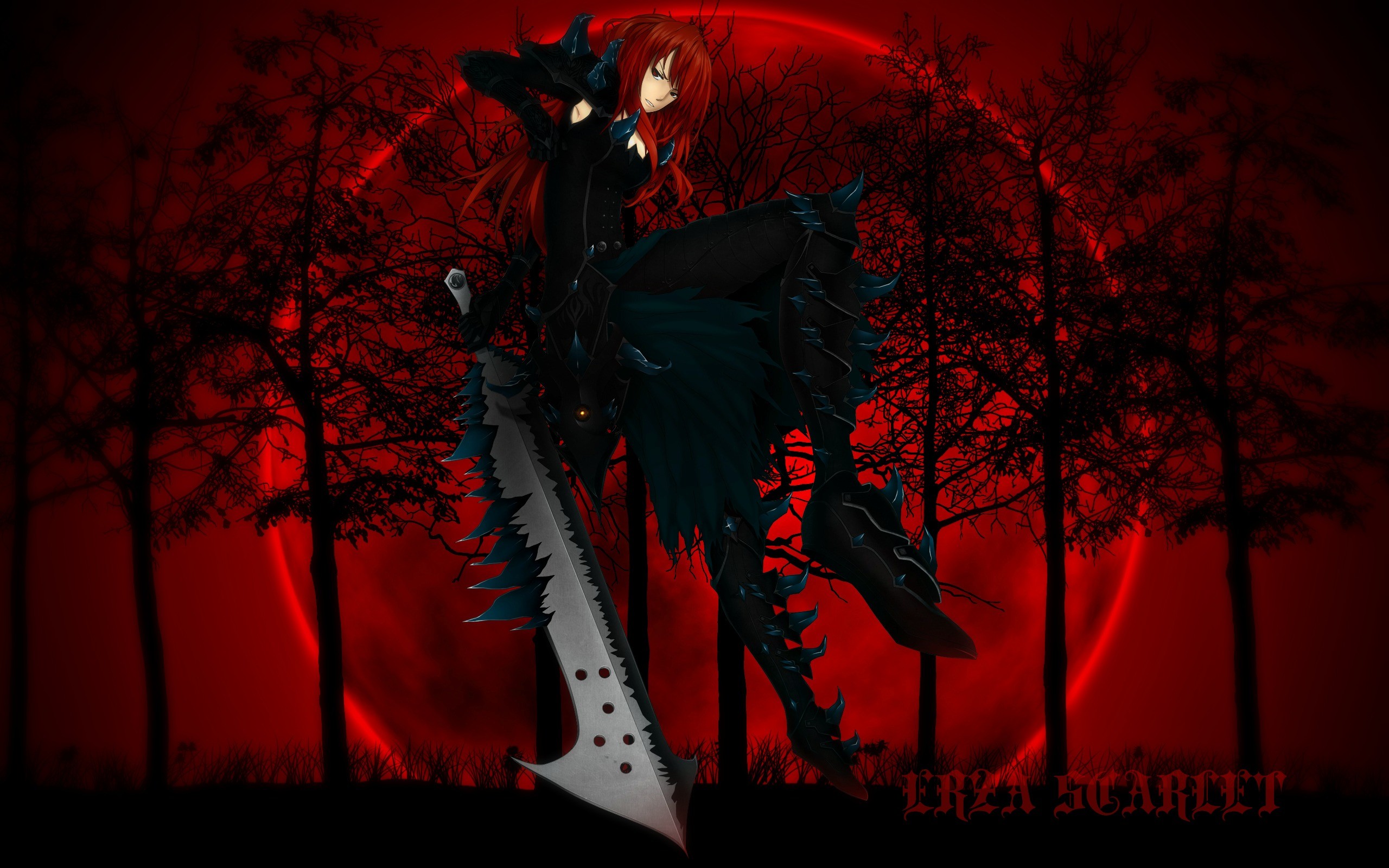 Erza Scarlet, Fairy Tail, Armatura, Spada, Rosso, 2K, wallpaper per PC