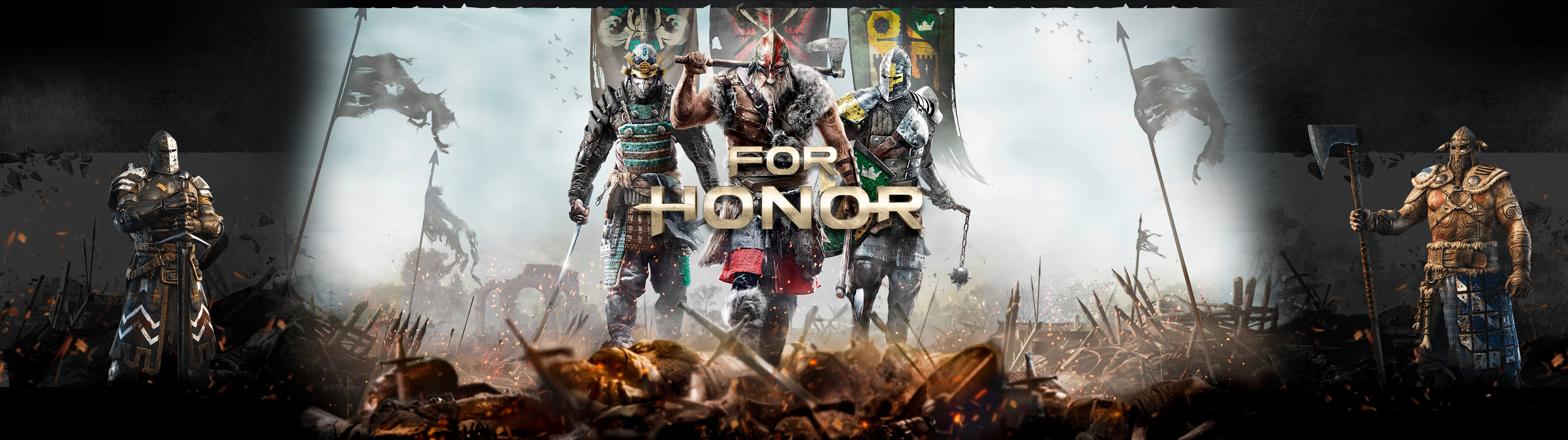 For Honor, Logo, Guerrieri, Stendardi, Panoramica, 32:9 Full HD, sfondo widescreen