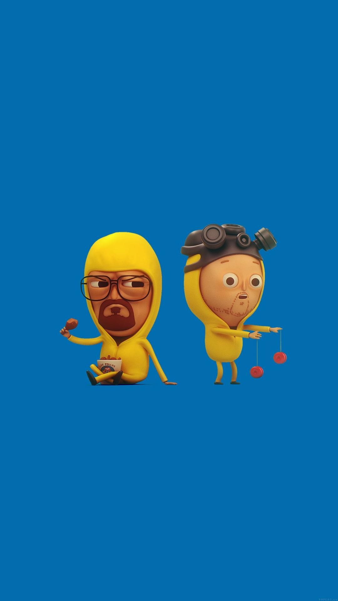 Walter White, Jesse Pinkman, Breaking Bad, Cartone animato, Sfondo blu, wallpaper per smartphone