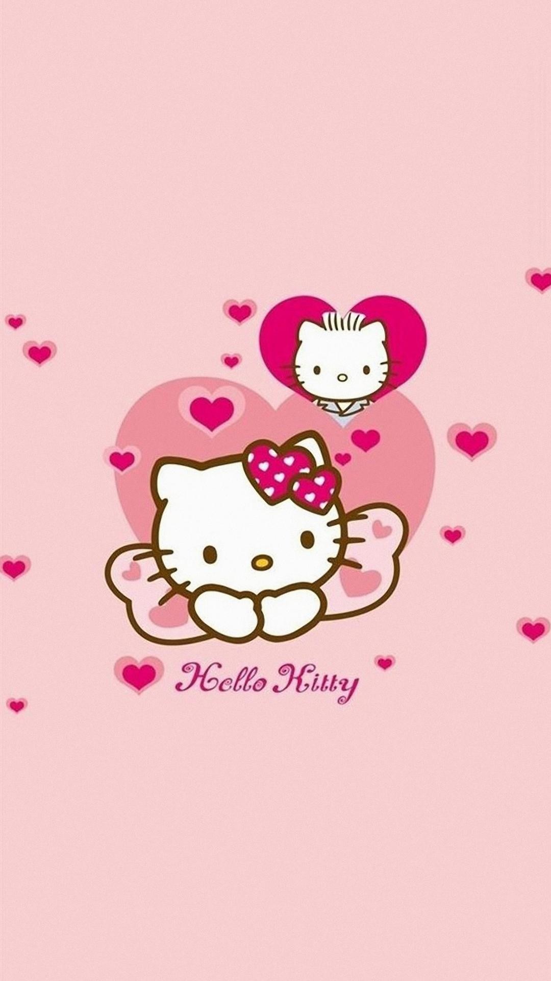 Hello Kitty, Cuori, Rosa pastello, Minimalista, Kawaii, sfondo per iPhone e Android
