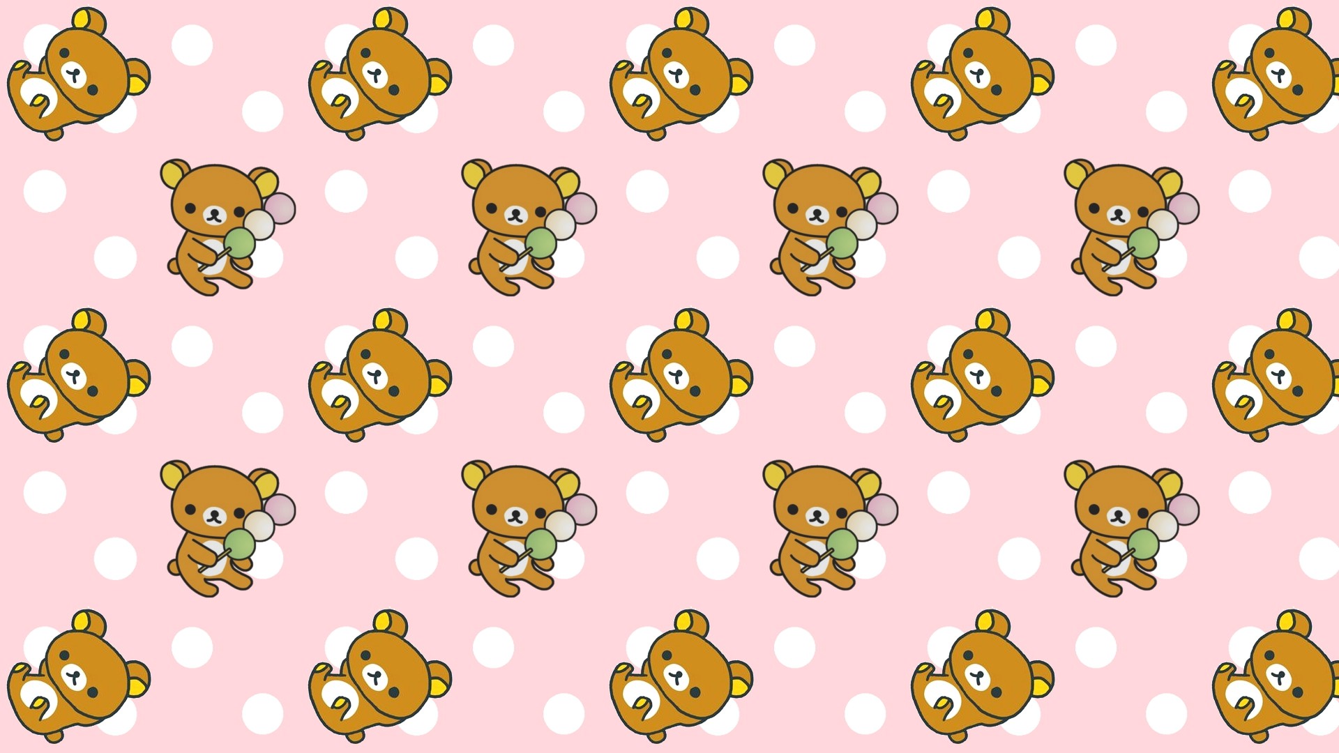 Rilakkuma, San-X, Pois, Pattern, Rosa, 1920x1080, sfondo per PC