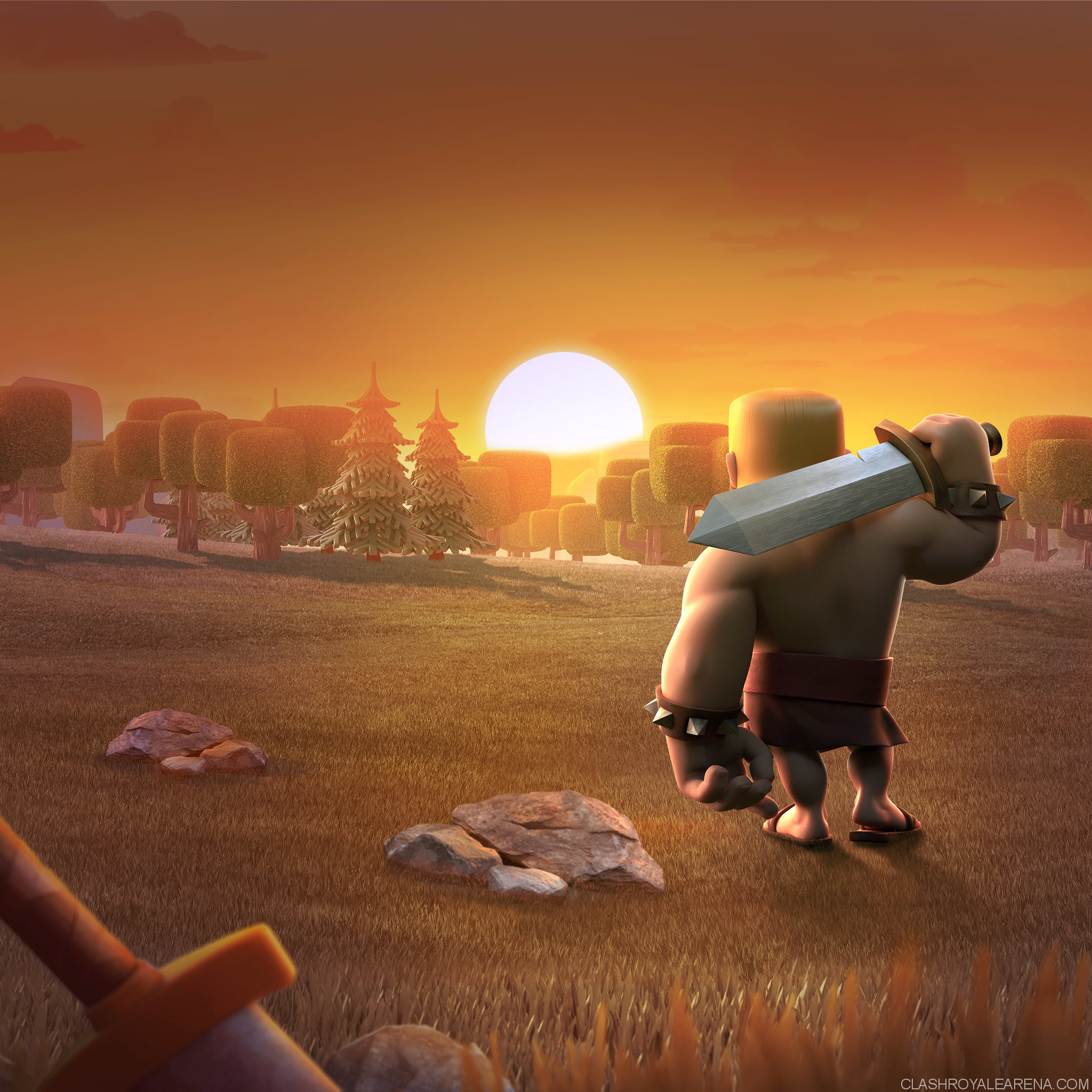 Clash of Clans, Barbaro, Tramonto, Prato, sfondo per iPad e tablet