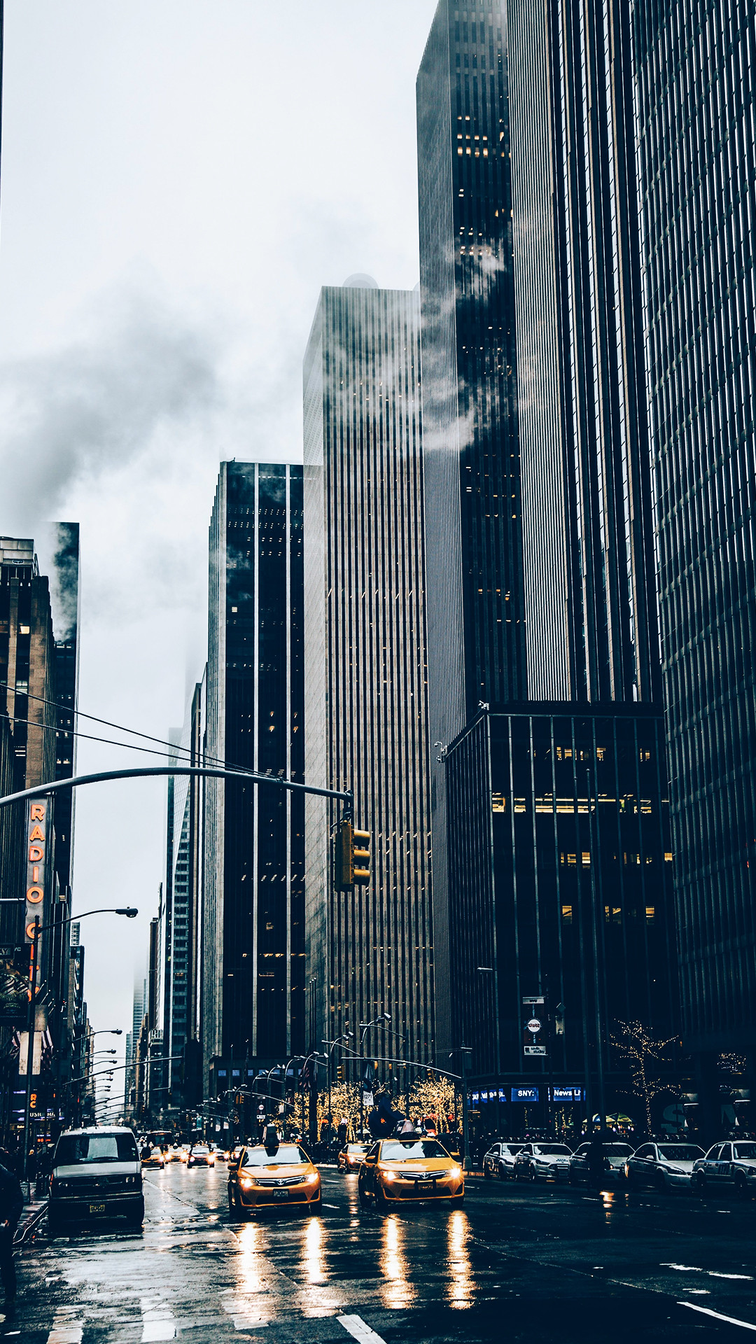 New York, Manhattan, Grattacieli, Strada, Pioggia, wallpaper per iPhone e Android