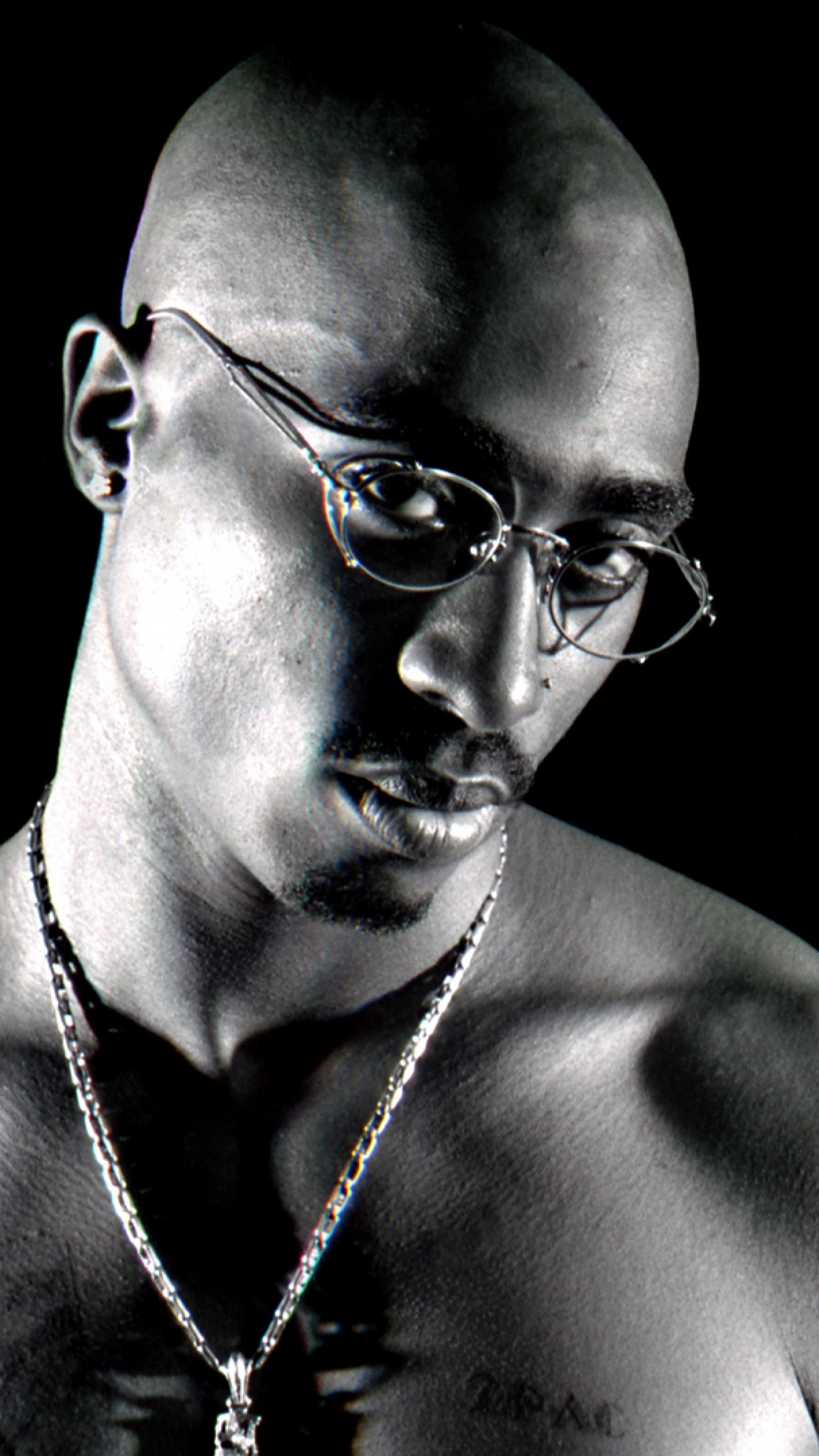 Tupac Shakur, Occhiali, Catena, Bianco e nero, QHD+, sfondo per iPhone e Android