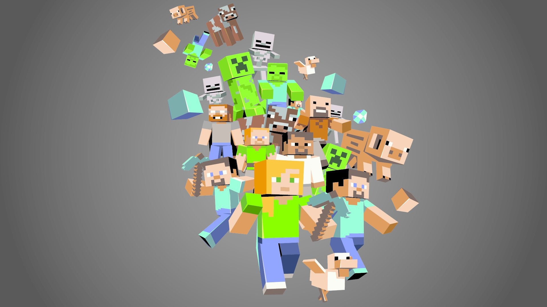 Minecraft, Steve, Alex, Creeper, Mob, Full HD 1080p, sfondo desktop