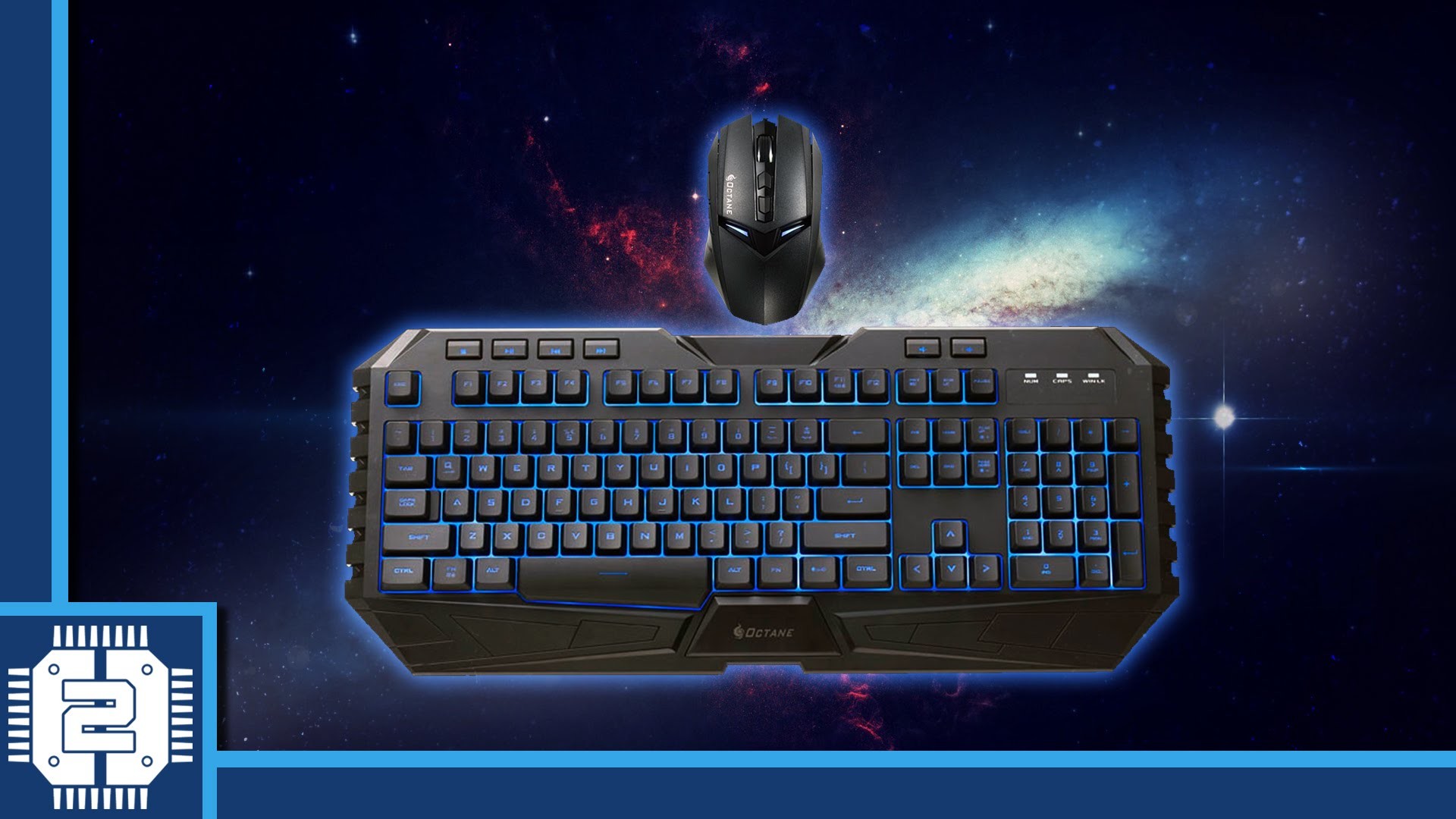 Tastiera da gaming, Mouse, Retroilluminazione blu, Spazio, Full HD, sfondo per PC