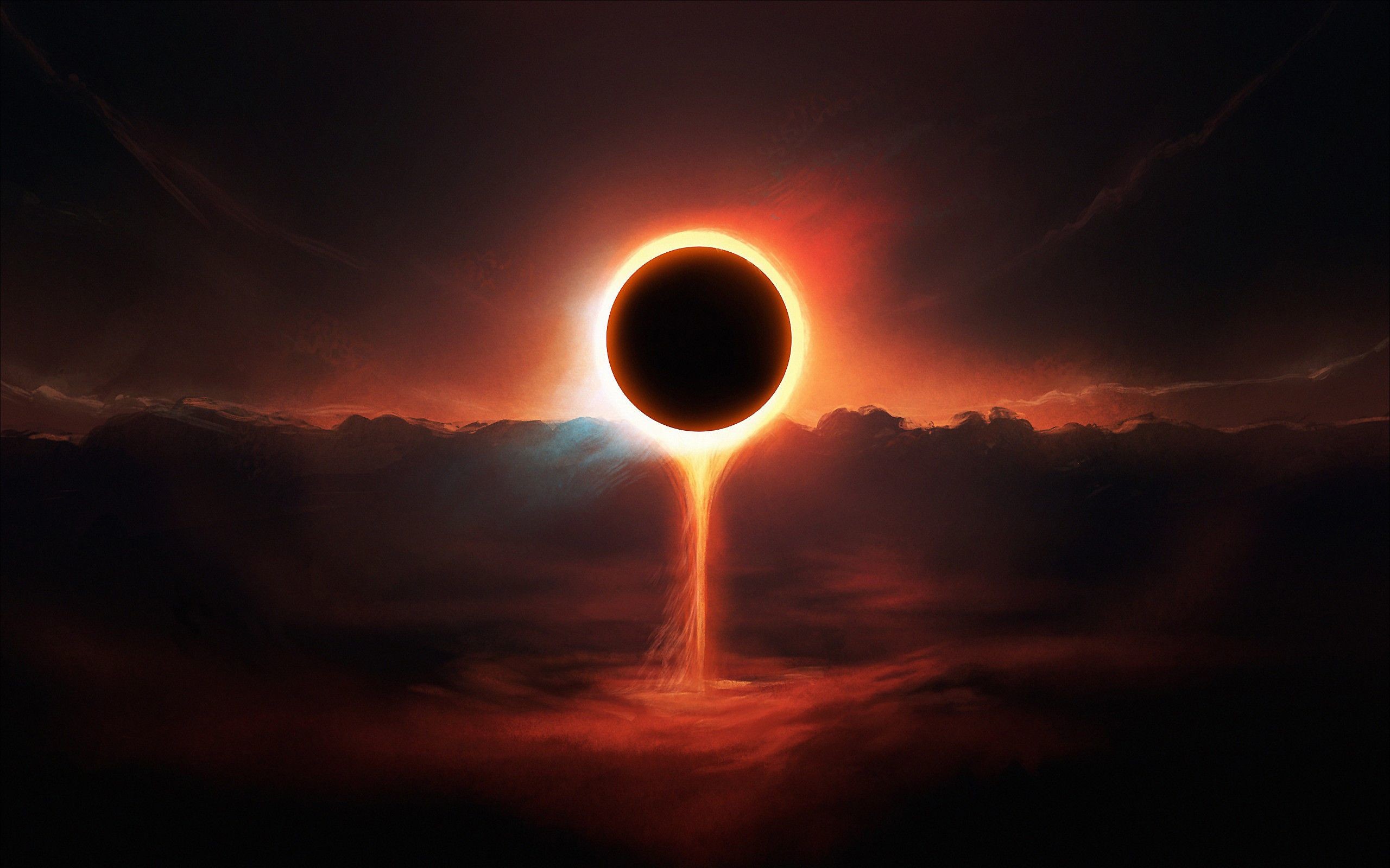 Eclissi solare, Corona solare, Nuvole, Arte digitale, 2560x1600, sfondo MacBook Pro