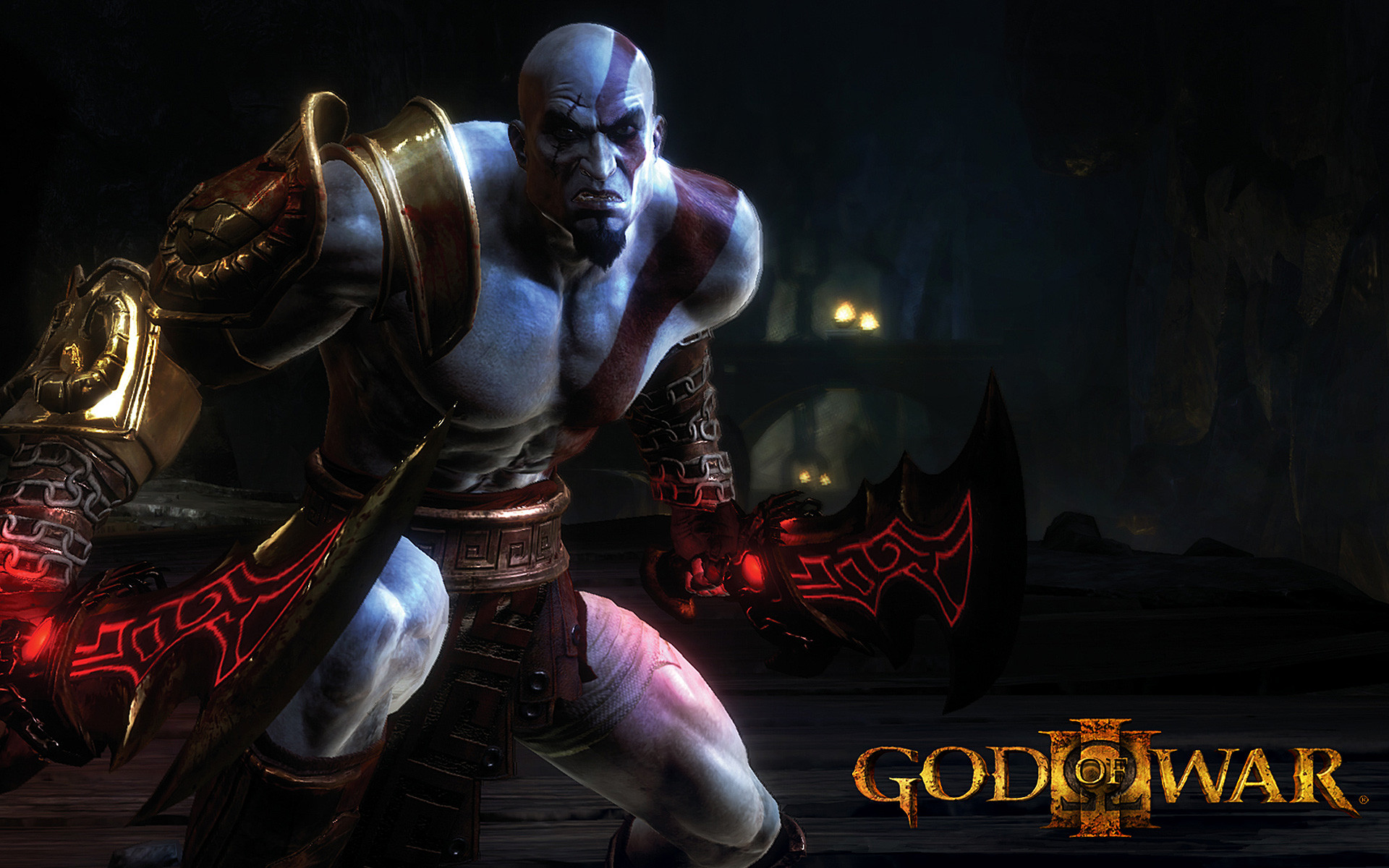 Kratos, God of War III, Lame del Caos, Logo, Toni scuri, 1920x1200, sfondo per PC