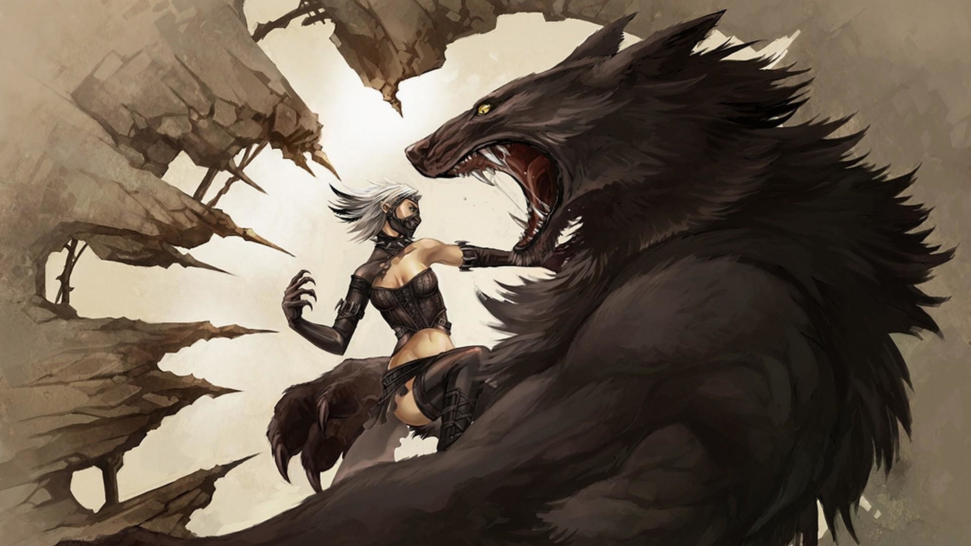 Lupo mannaro, Guerriera, Battaglia, Fantasy, Full HD, sfondo per PC e portatile