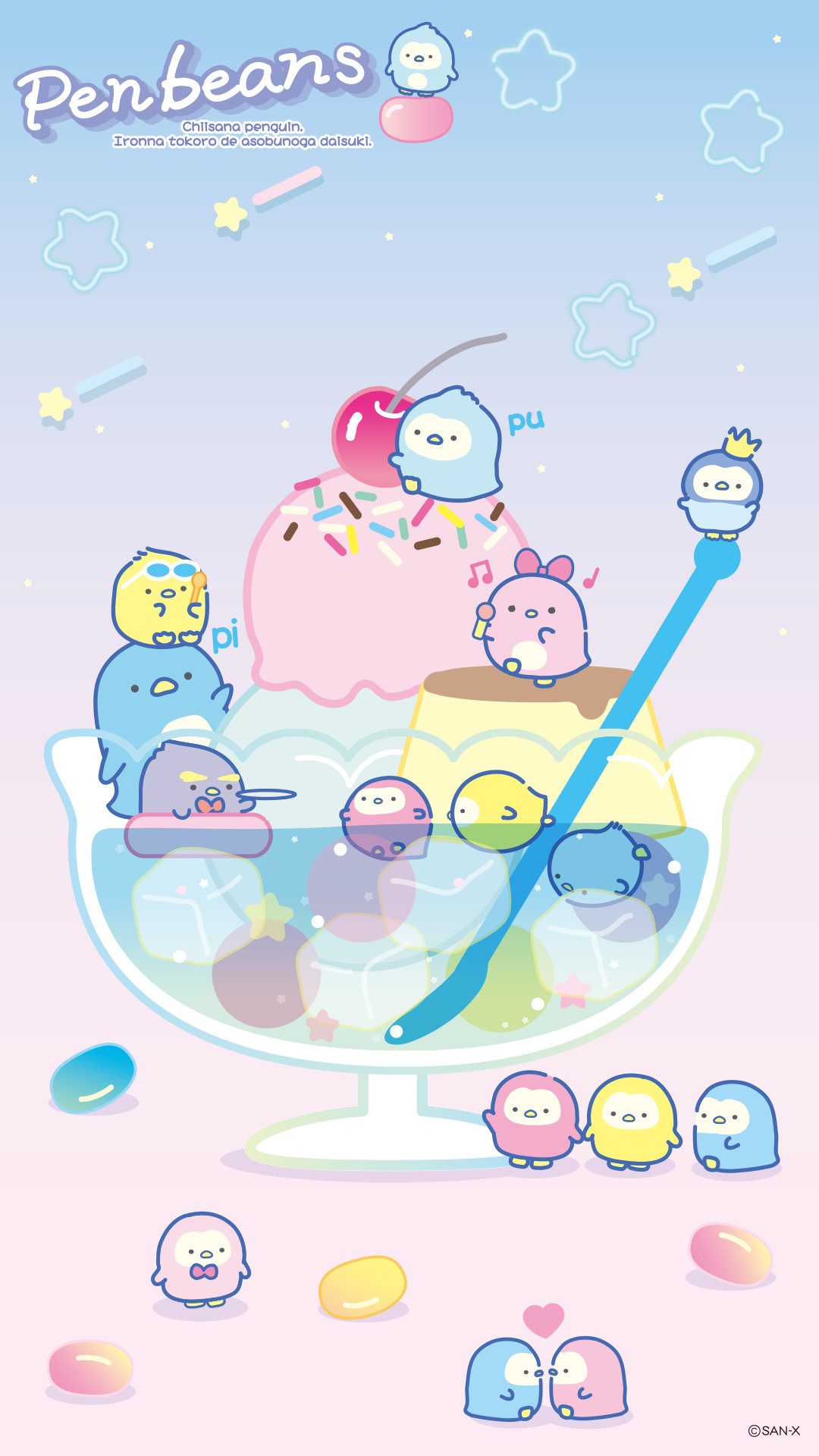 Penbeans, Kawaii, Gelato, Pinguini, Full HD, sfondo per iPhone e Android