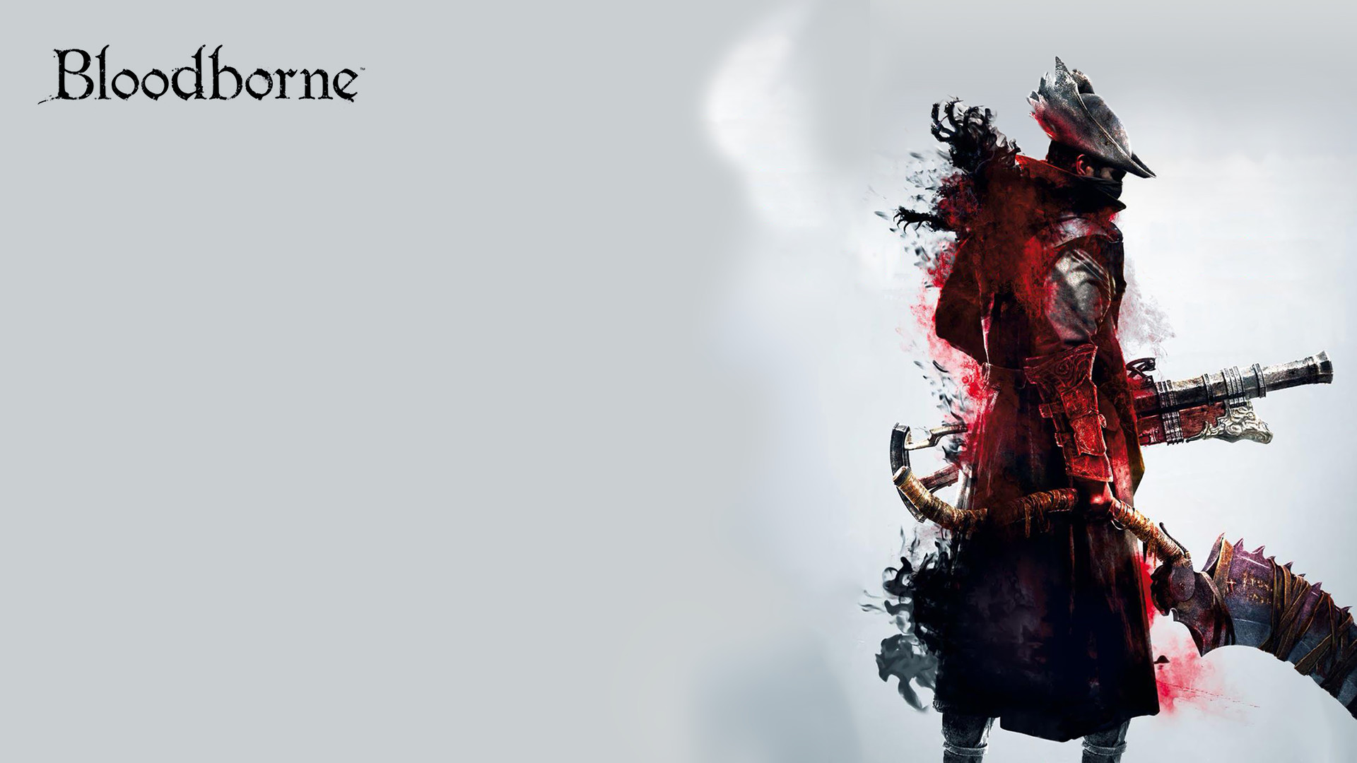 Cacciatore, Bloodborne, Schizzi rossi, Sfondo bianco, Full HD, wallpaper per PC