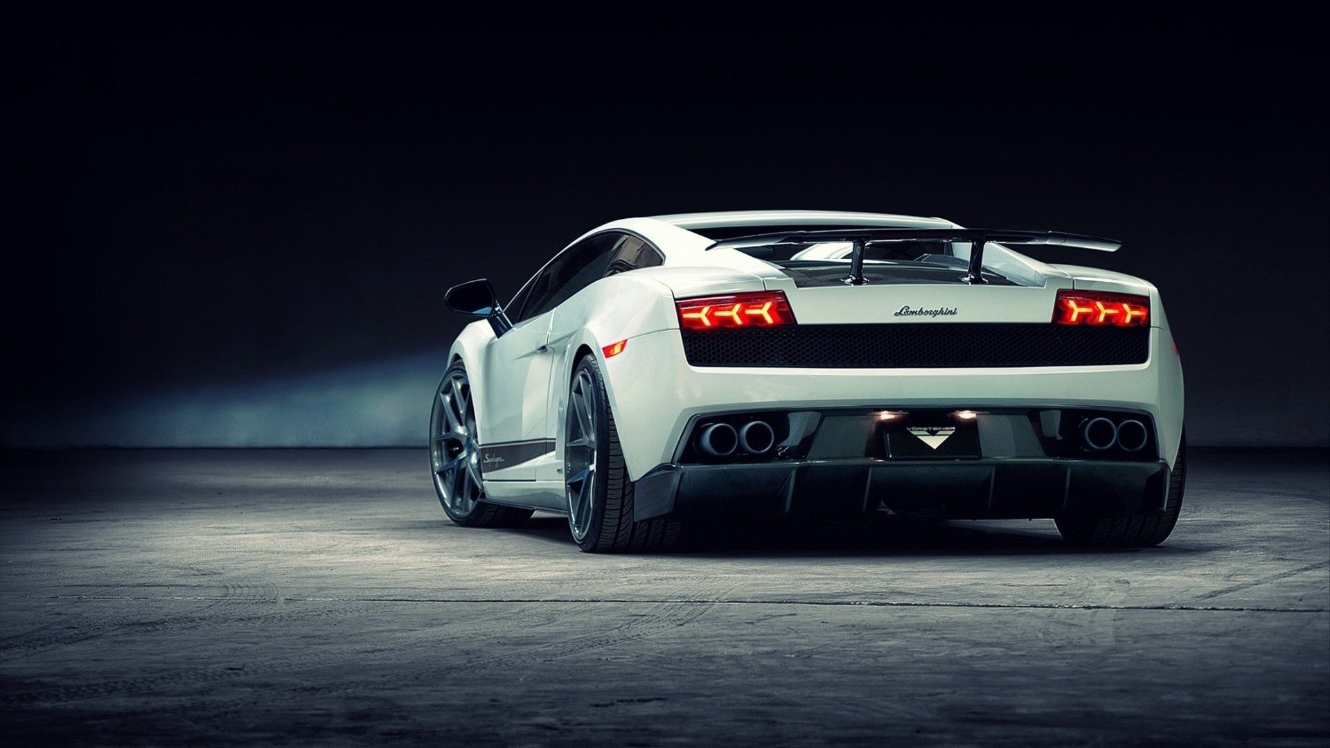 Lamborghini Gallardo, Bianco, Vista posteriore, Fari posteriori, Notte, sfondo desktop 1080p
