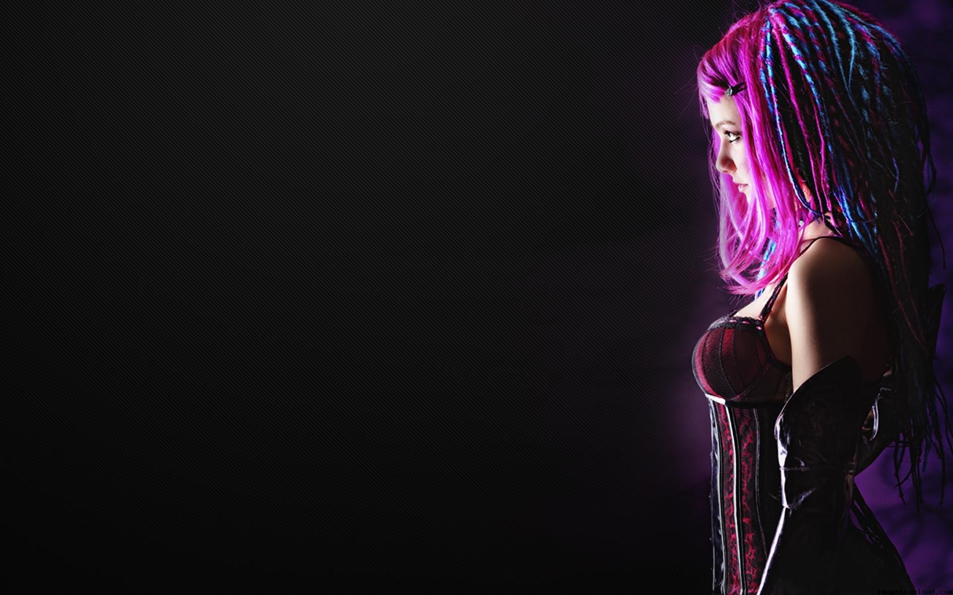 Ragazza gotica, Capelli rosa, Dreadlocks, Sfondo nero, 1920x1200, wallpaper desktop