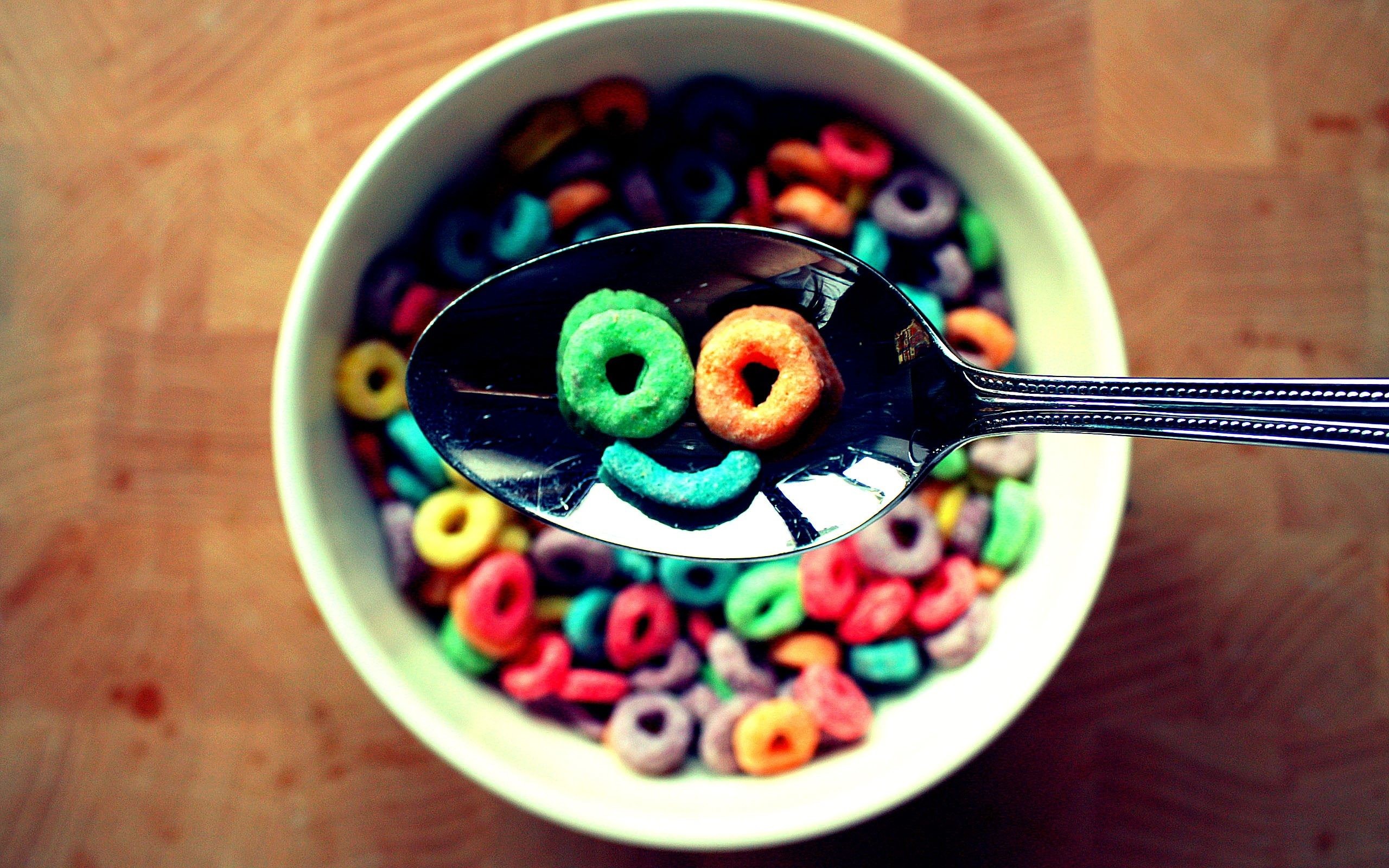 Cereali, Froot Loops, Cucchiaio, Smile, Colazione, 2560x1600, sfondo per PC