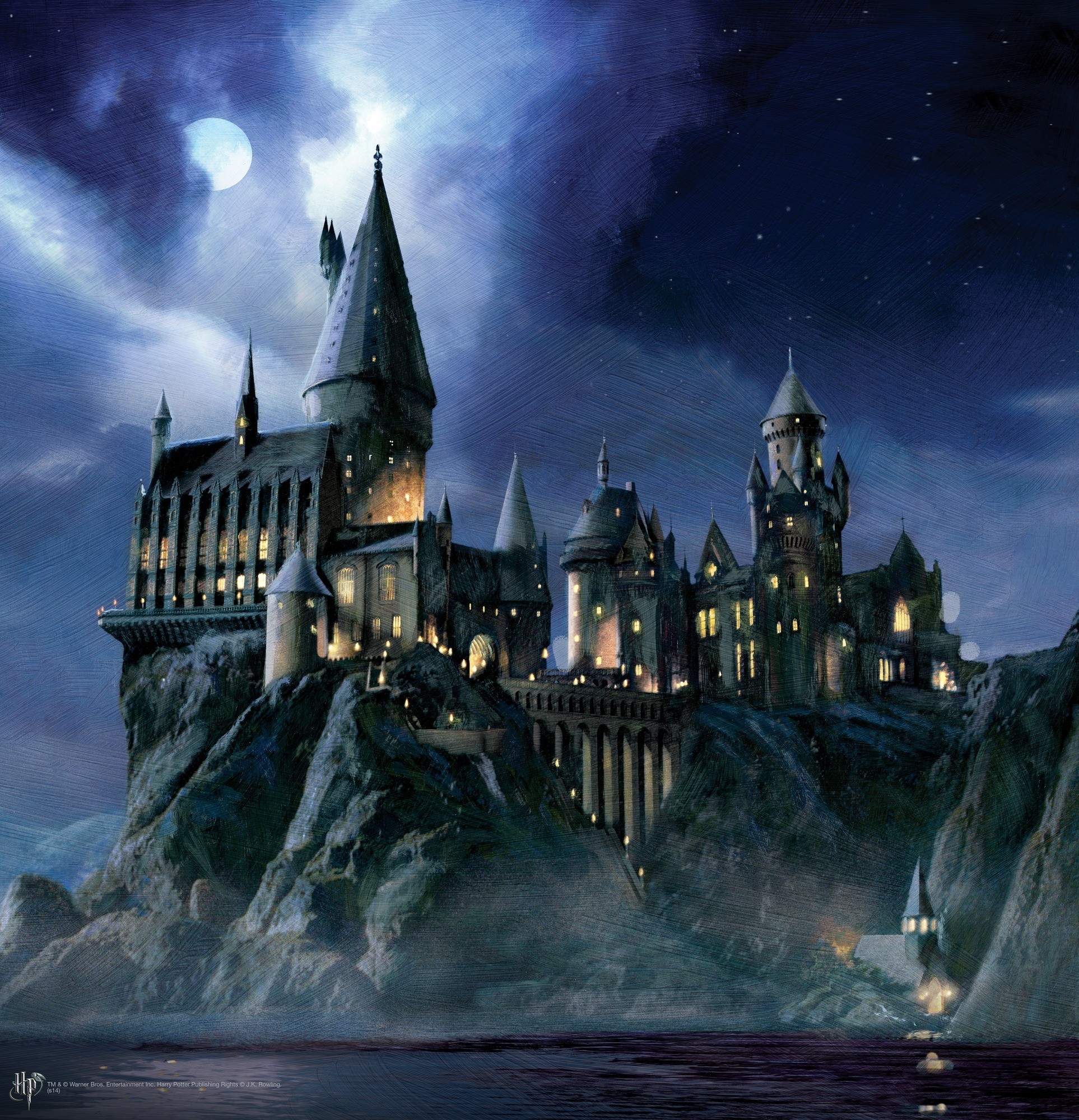 Castello di Hogwarts, Harry Potter, Notte, Luna, Full HD, schermata di blocco iPad