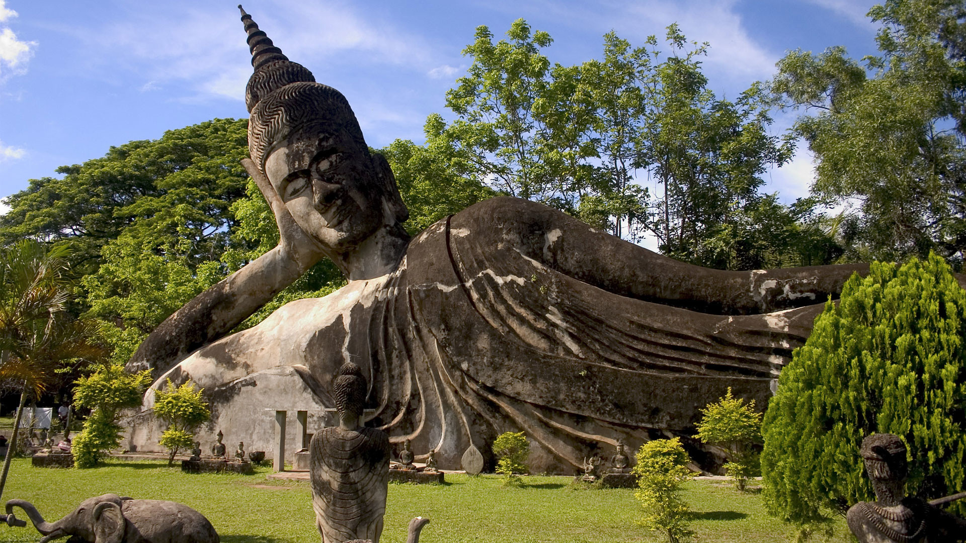 Buddha Park, Xieng Khuan, Laos, Buddha sdraiato, 16:9 Full HD, sfondo widescreen