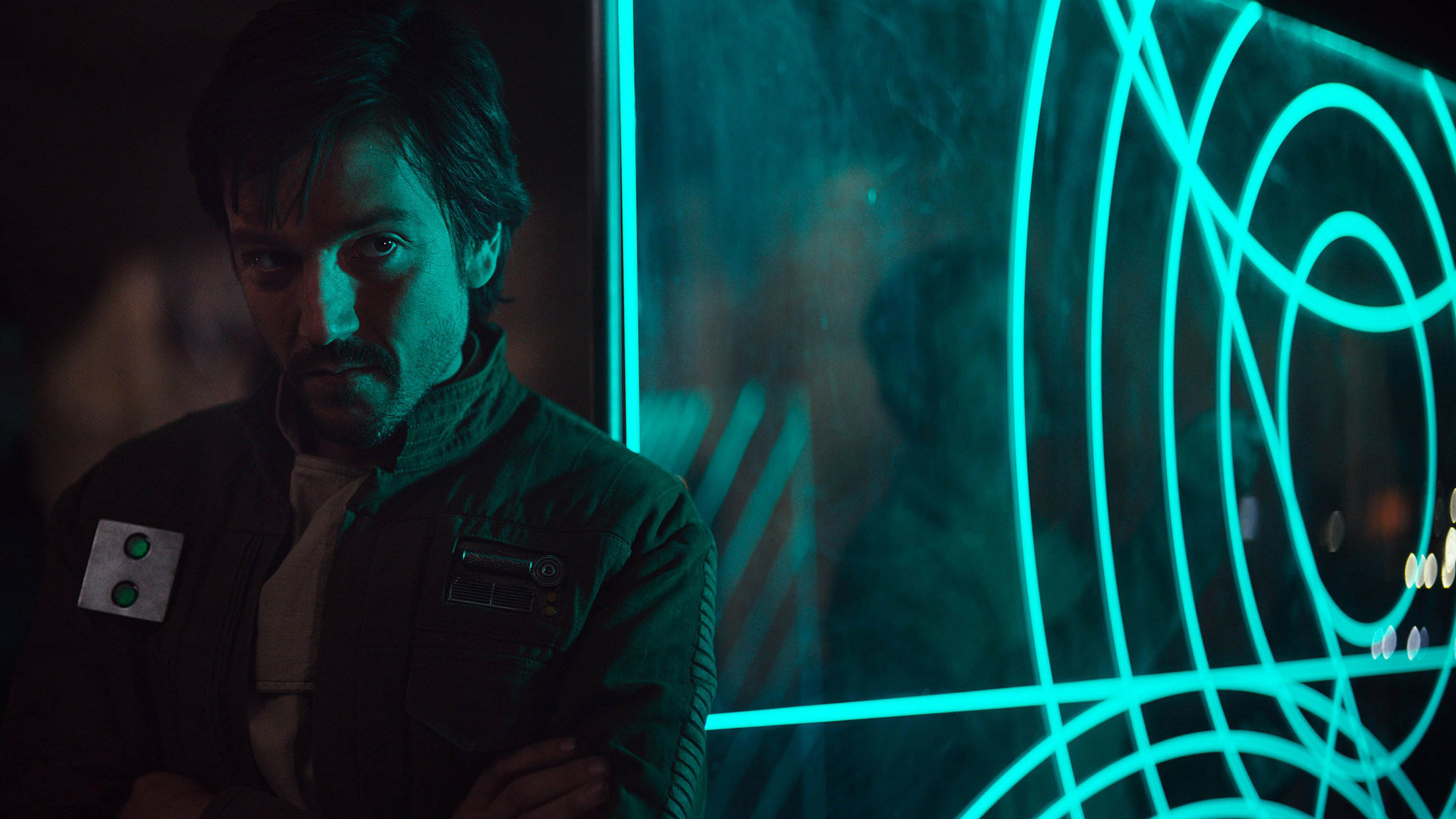 Cassian Andor, Diego Luna, Rogue One: A Star Wars Story, Luci al neon, sfondo desktop 2160p