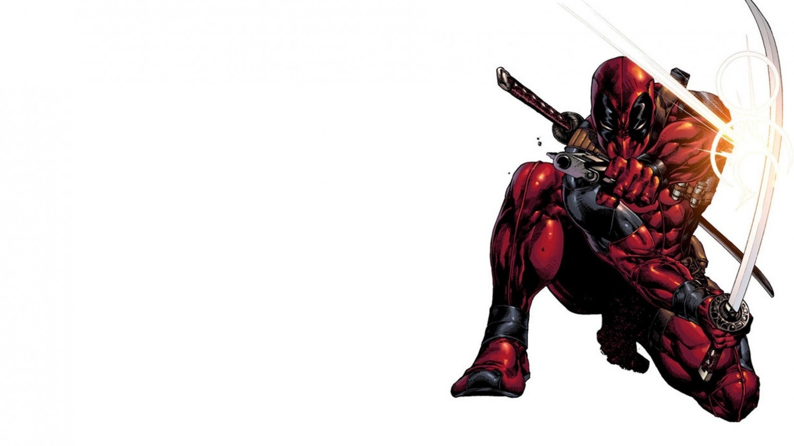 Deadpool, Katana, Fumetto, Sfondo bianco, 2K, wallpaper per PC