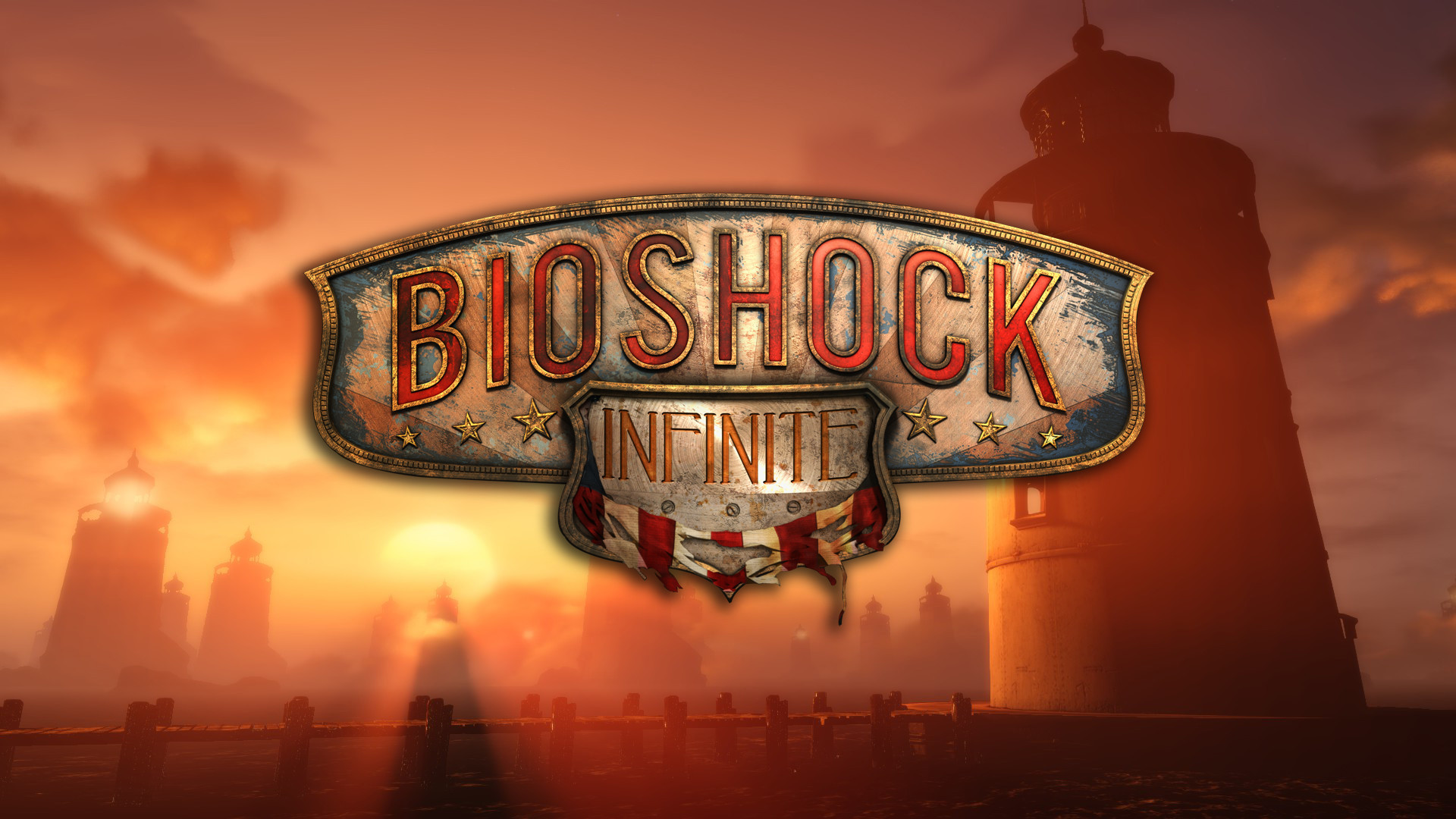 BioShock Infinite, Logo, Fari, Tramonto, Full HD, sfondo Windows 11