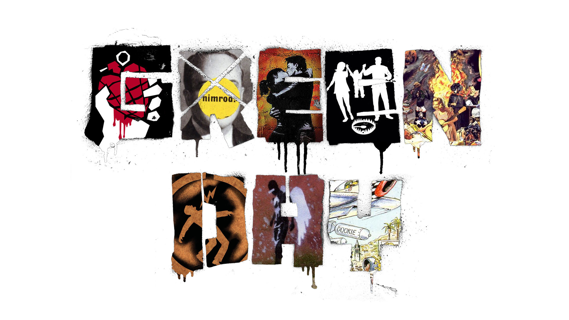 Green Day, Nimrod, Collage, Lettere ritagliate, 1920x1080, sfondo per PC