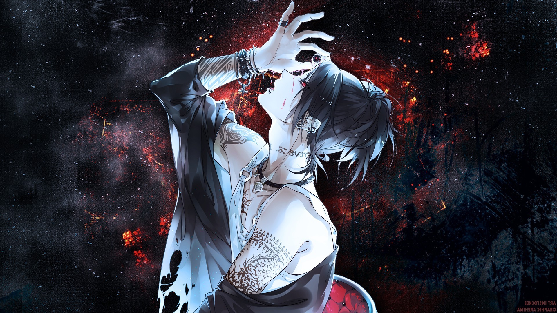 Uta, Tokyo Ghoul, Tatuaggi, Sfondo scuro, 16:9 Full HD, wallpaper widescreen