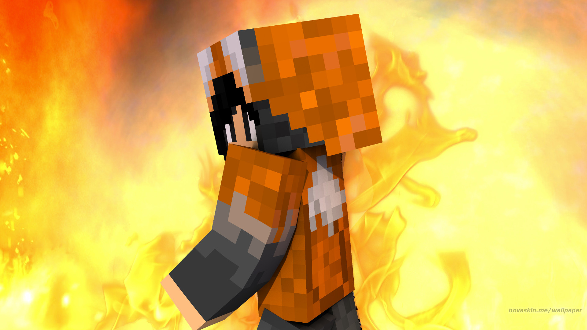 Minecraft, Skin, Fuoco, Arancione, Full HD, sfondo desktop