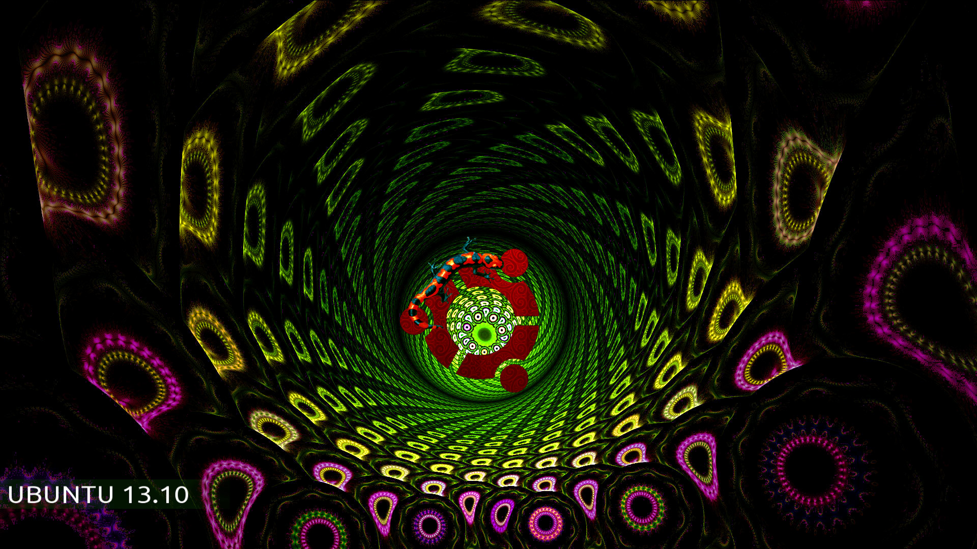Ubuntu 13.10, Psichedelico, Tunnel, Logo Ubuntu, Full HD 1080p, sfondo desktop