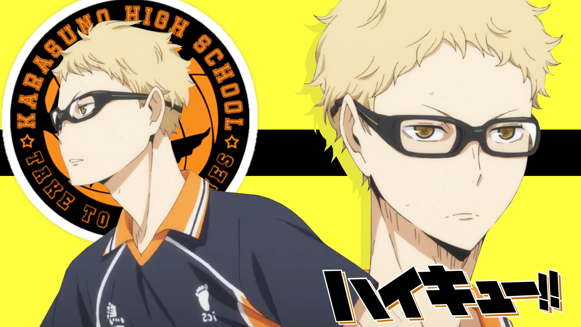 Kei Tsukishima, Karasuno, Haikyu!!, Logo, Giallo, 16:9 Full HD, sfondo widescreen