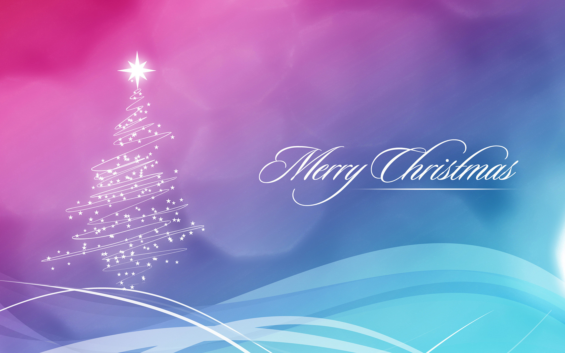 Albero di Natale stilizzato, Merry Christmas, Sfumatura viola, Minimalista, Stelle, sfondo per PC