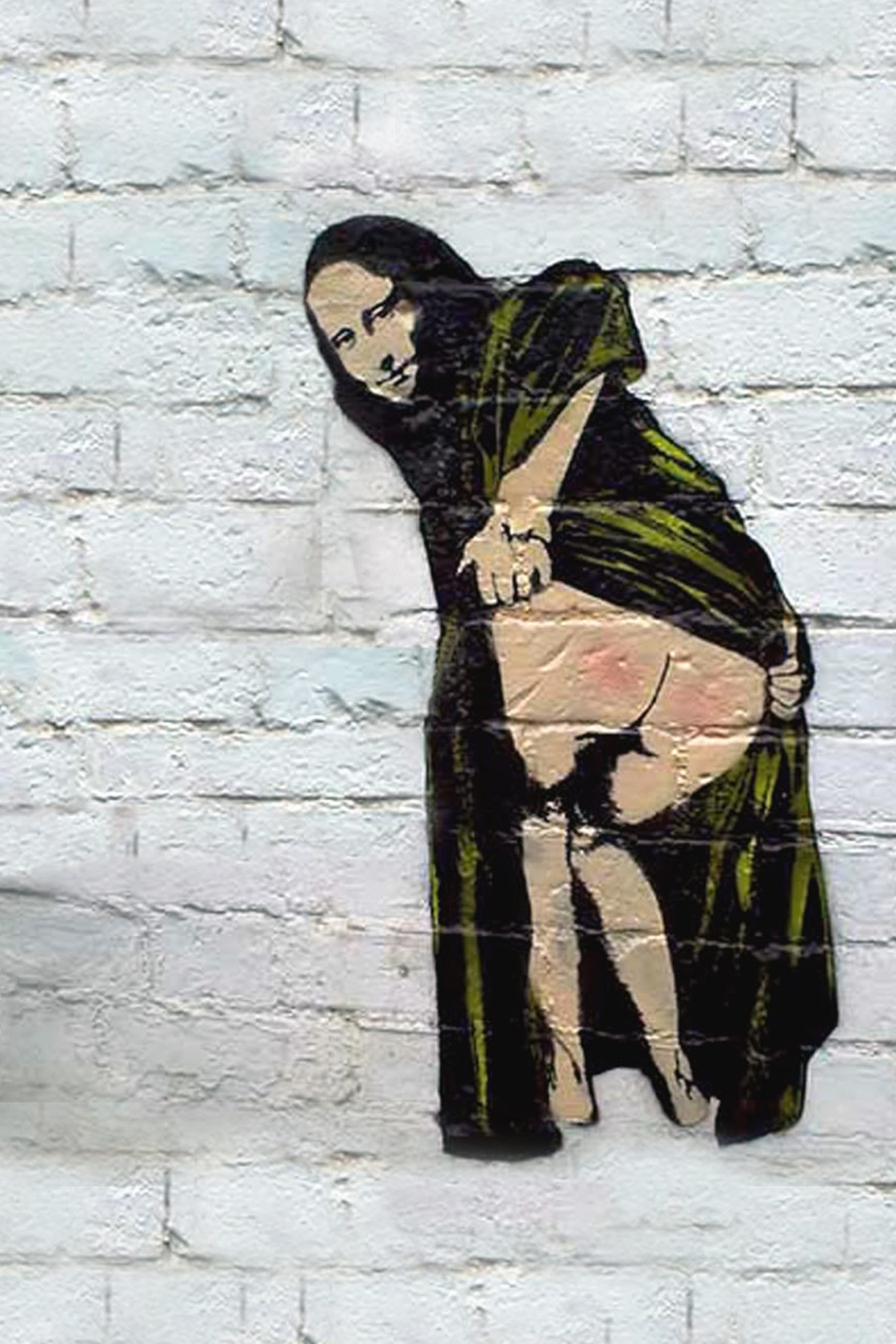 Mona Lisa Mooning, Banksy, Gioconda, Street art, QHD+, sfondo verticale per cellulare