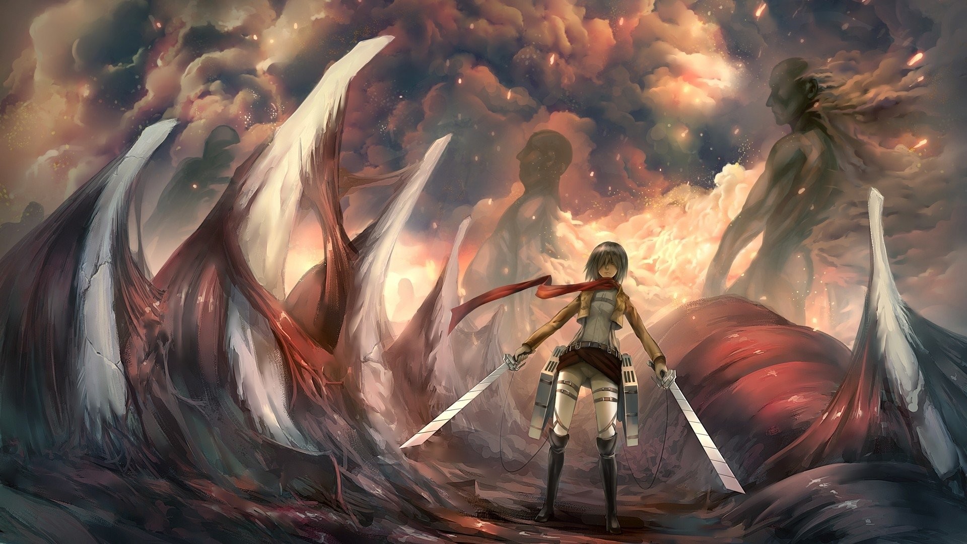 Mikasa Ackerman, L'attacco dei giganti, Giganti, Battaglia, 1920x1080, sfondo per PC