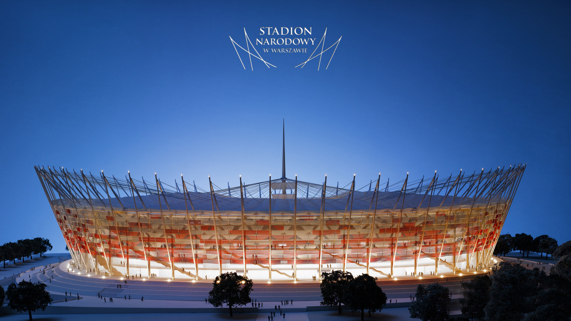 Stadio Nazionale di Varsavia, Stadion Narodowy, Varsavia, Polonia, Notte, sfondo per portatile