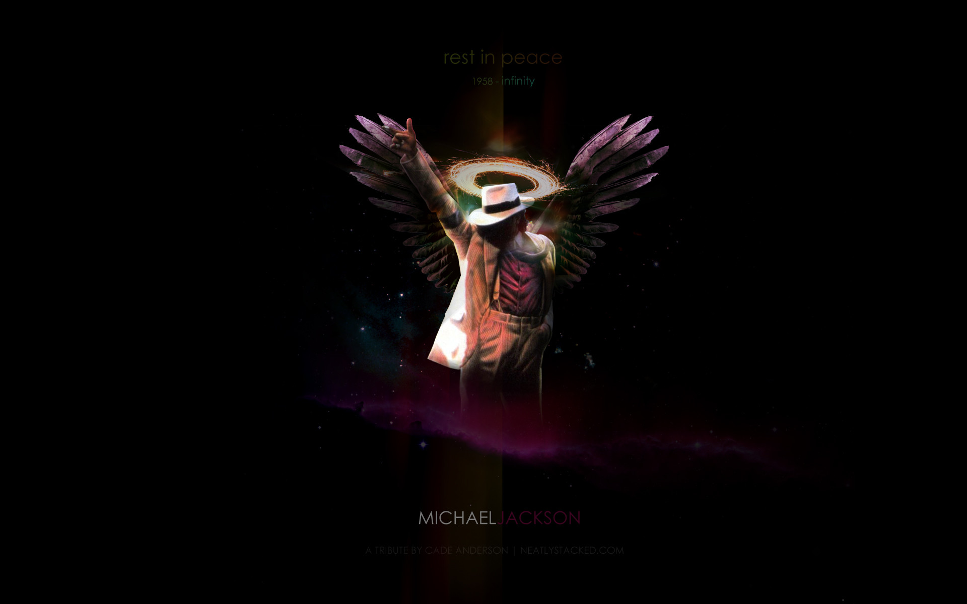 Michael Jackson, Ali, Arte digitale, Sfondo nero, 16:10 Full HD, wallpaper widescreen