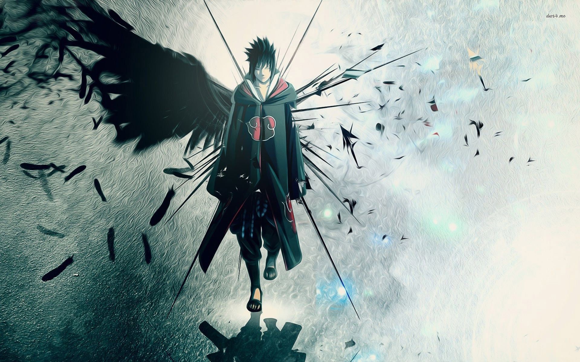 Sasuke Uchiha, Akatsuki, Naruto Shippuden, Ali nere, 1920x1200, immagine di sfondo