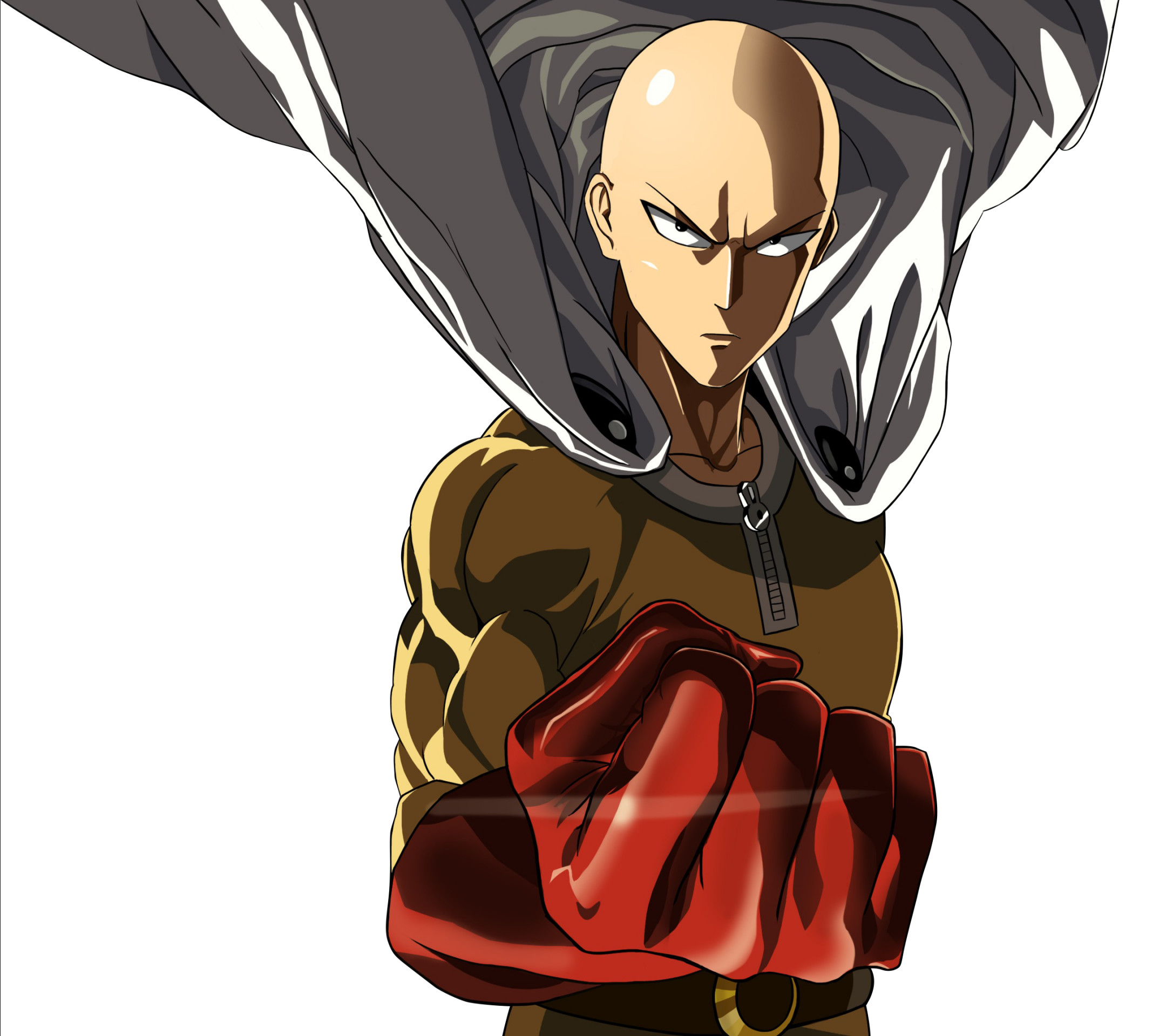 Saitama, One Punch Man, Pugno, Mantello, Sfondo bianco, Full HD, schermata di blocco iPad