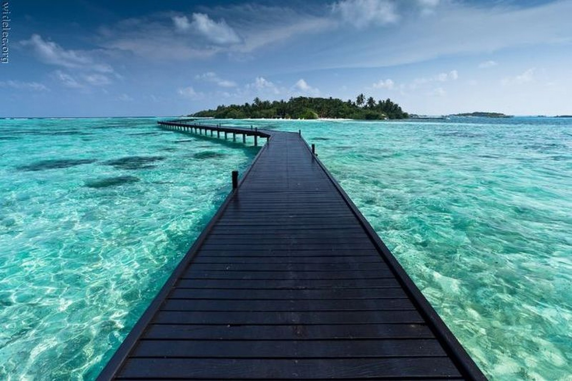 Pontile, Acqua cristallina, Isola, Full HD, sfondo Windows 11