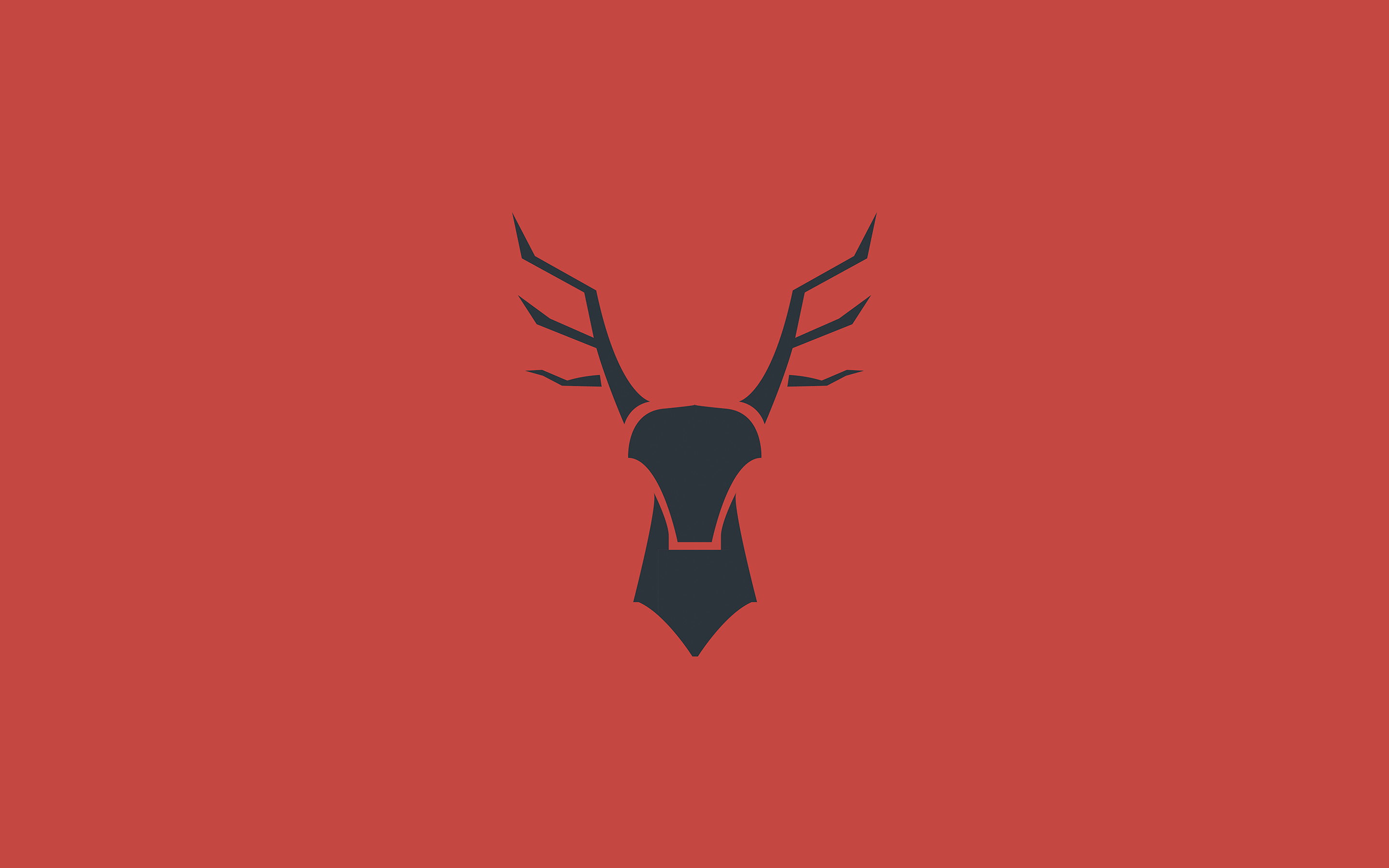 Cervo, Logo minimalista, Sfondo rosso, Flat design, 2K, wallpaper per computer