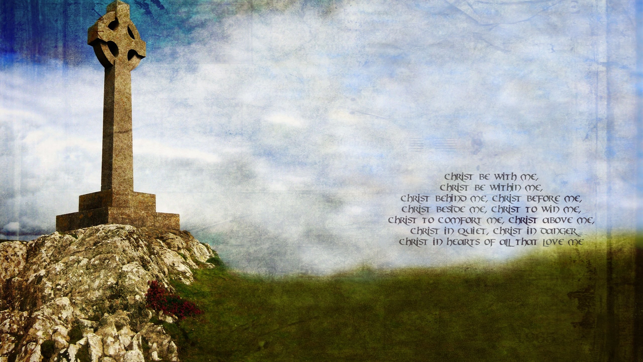 Croce celtica, Preghiera di San Patrizio, Scogliera, Prato, 2K, sfondo desktop