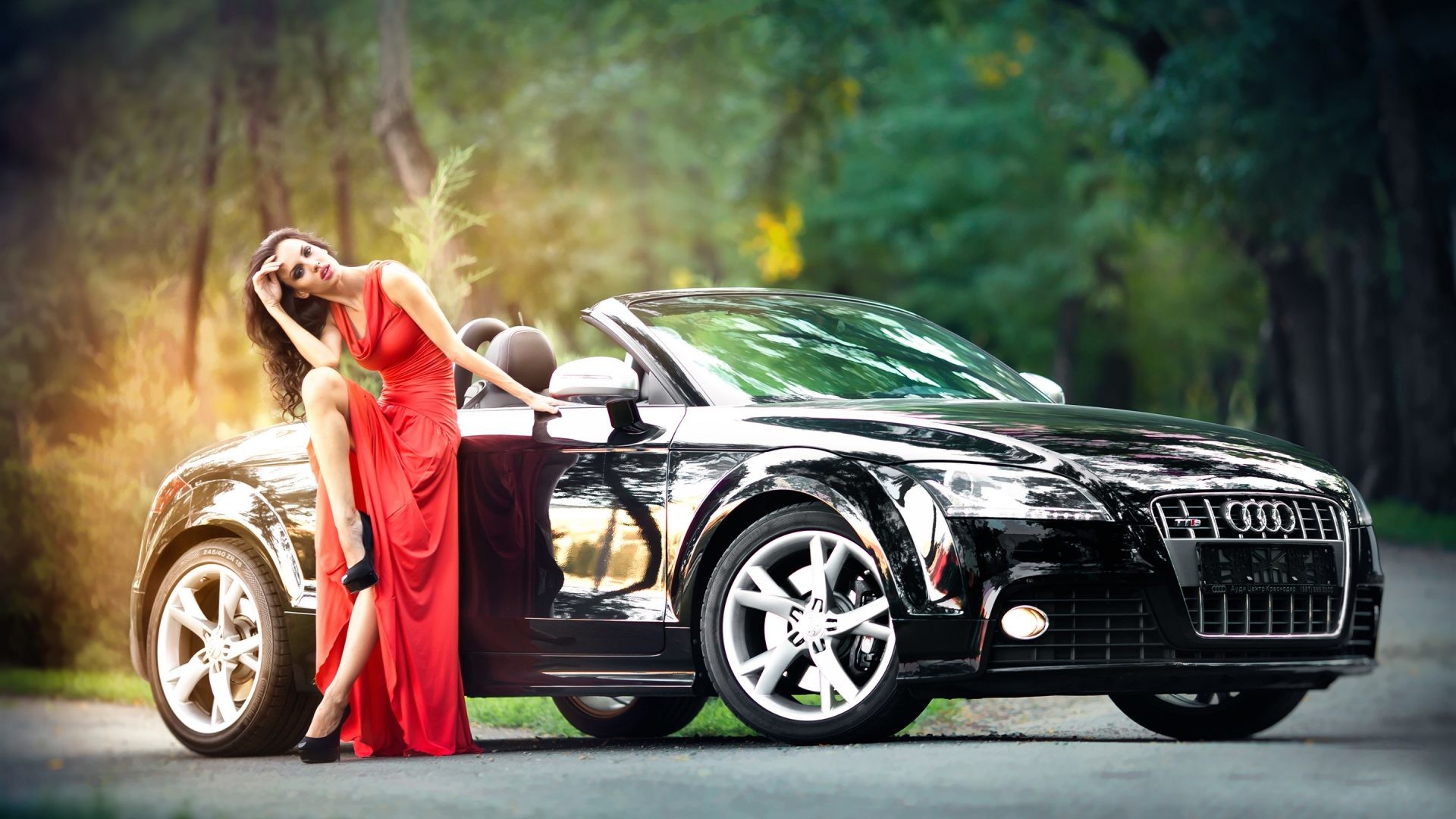 Audi TT Roadster, Donna, Abito rosso, Cabriolet, 1920x1080, sfondo per PC