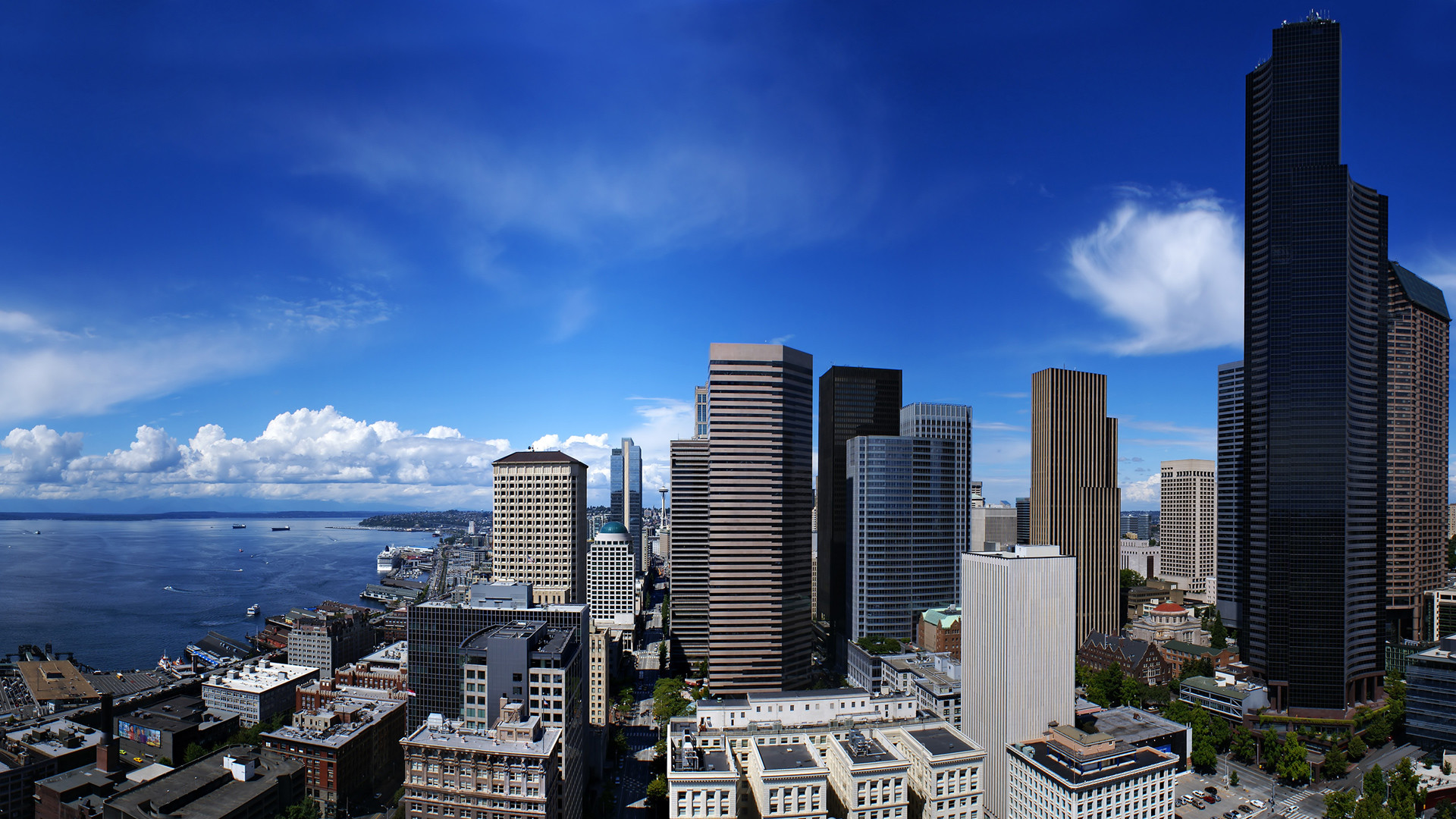 Seattle, Columbia Center, Grattacieli, Cielo azzurro, Full HD, wallpaper per portatile