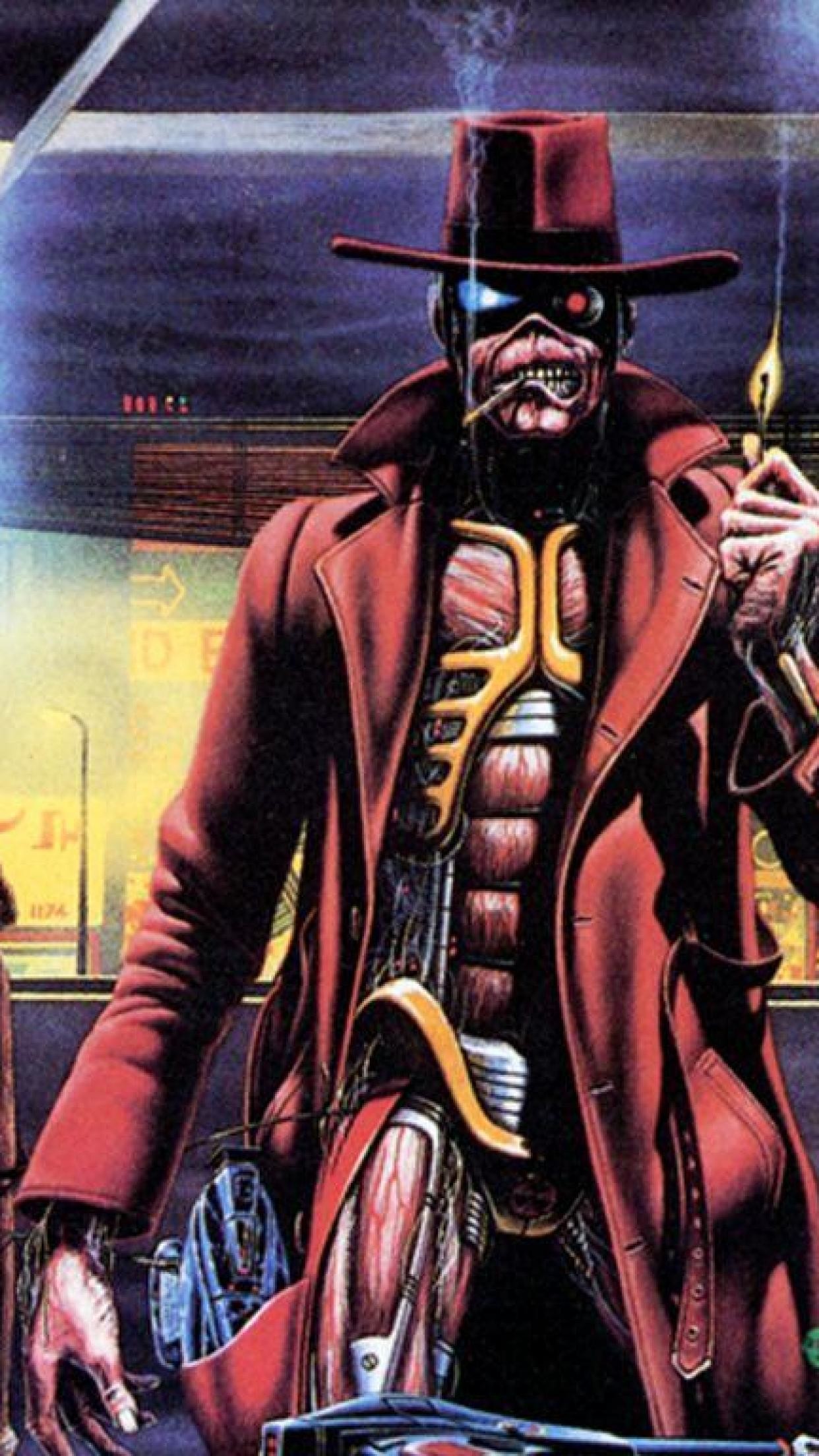 Eddie, Iron Maiden, Pistolero, Cappello, Illustrazione, sfondo per iPhone e Android