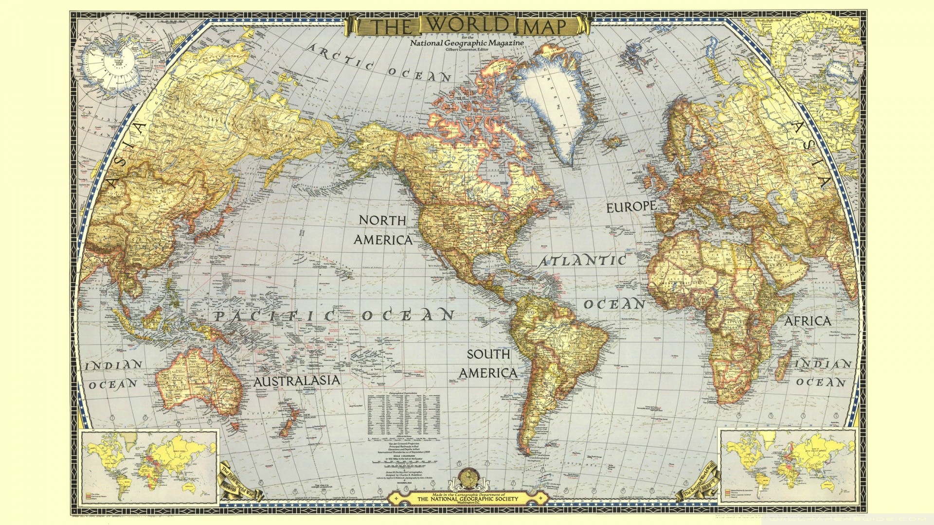 The World Map, Mappa d'epoca, National Geographic, Planisfero, Full HD, sfondo per portatile