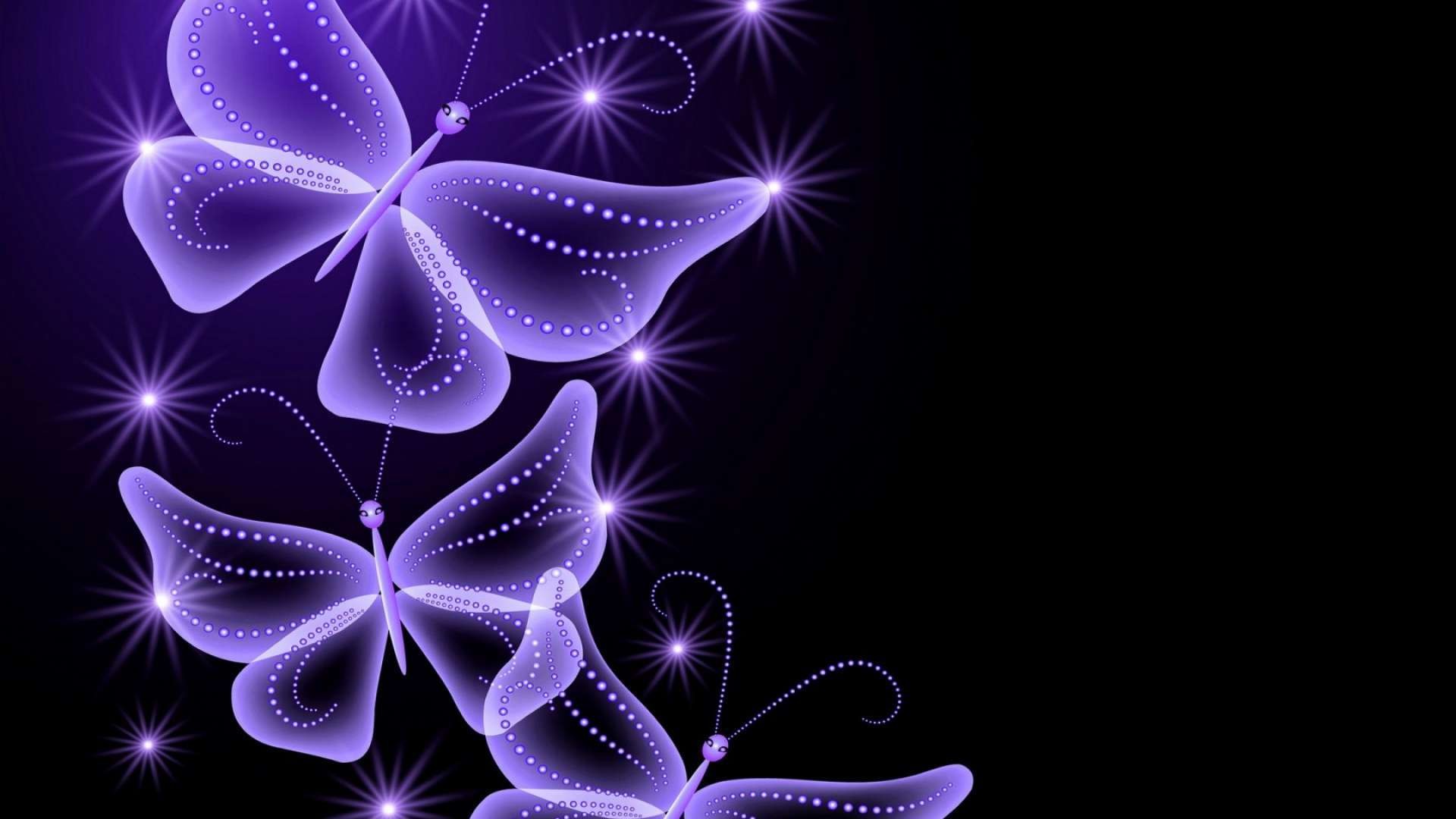 Farfalle luminose, Viola, Sfondo nero, Full HD, wallpaper per PC