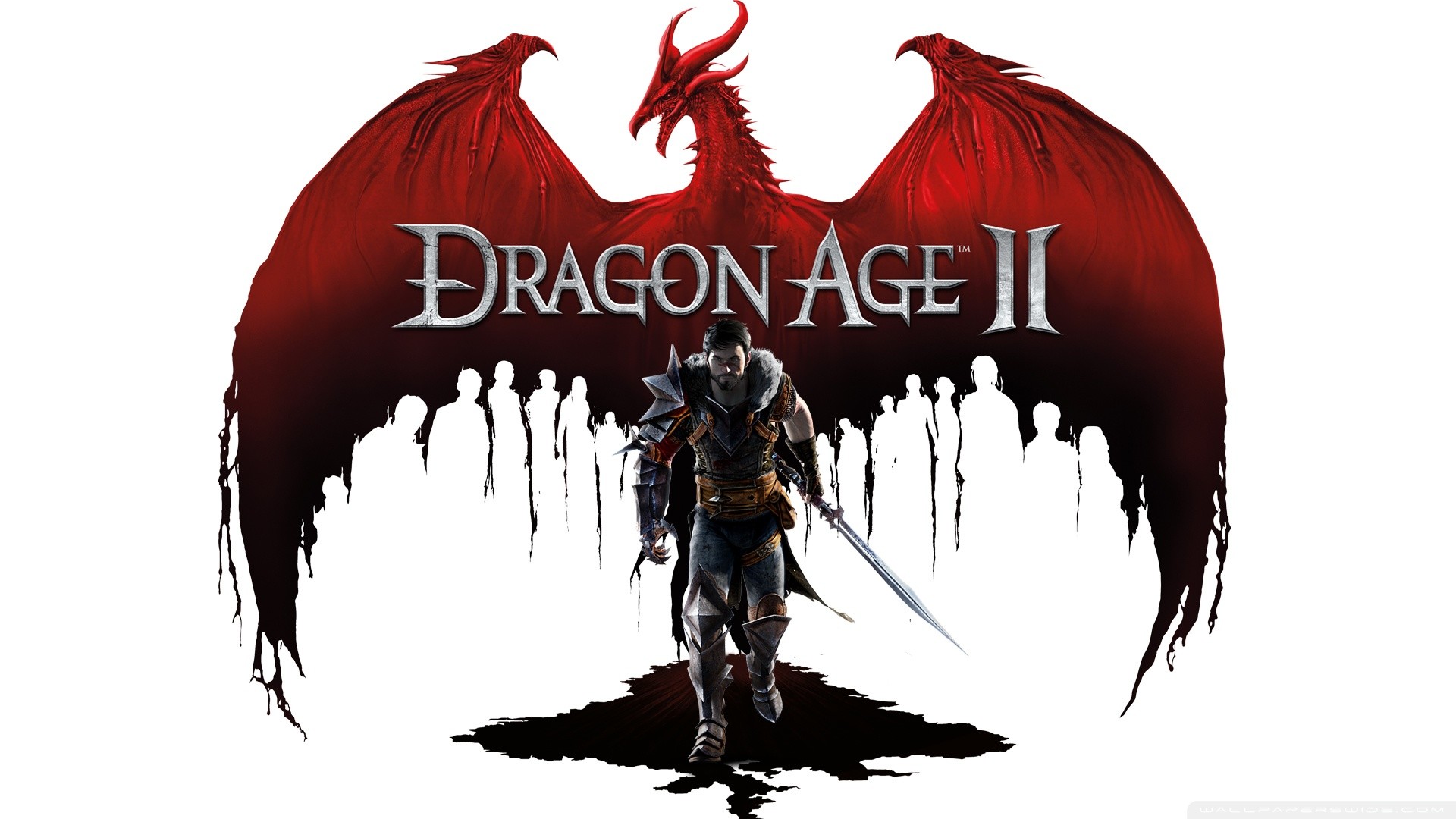 Dragon Age II, Logo, Drago rosso, Hawke, Sfondo bianco, Full HD, wallpaper per portatile