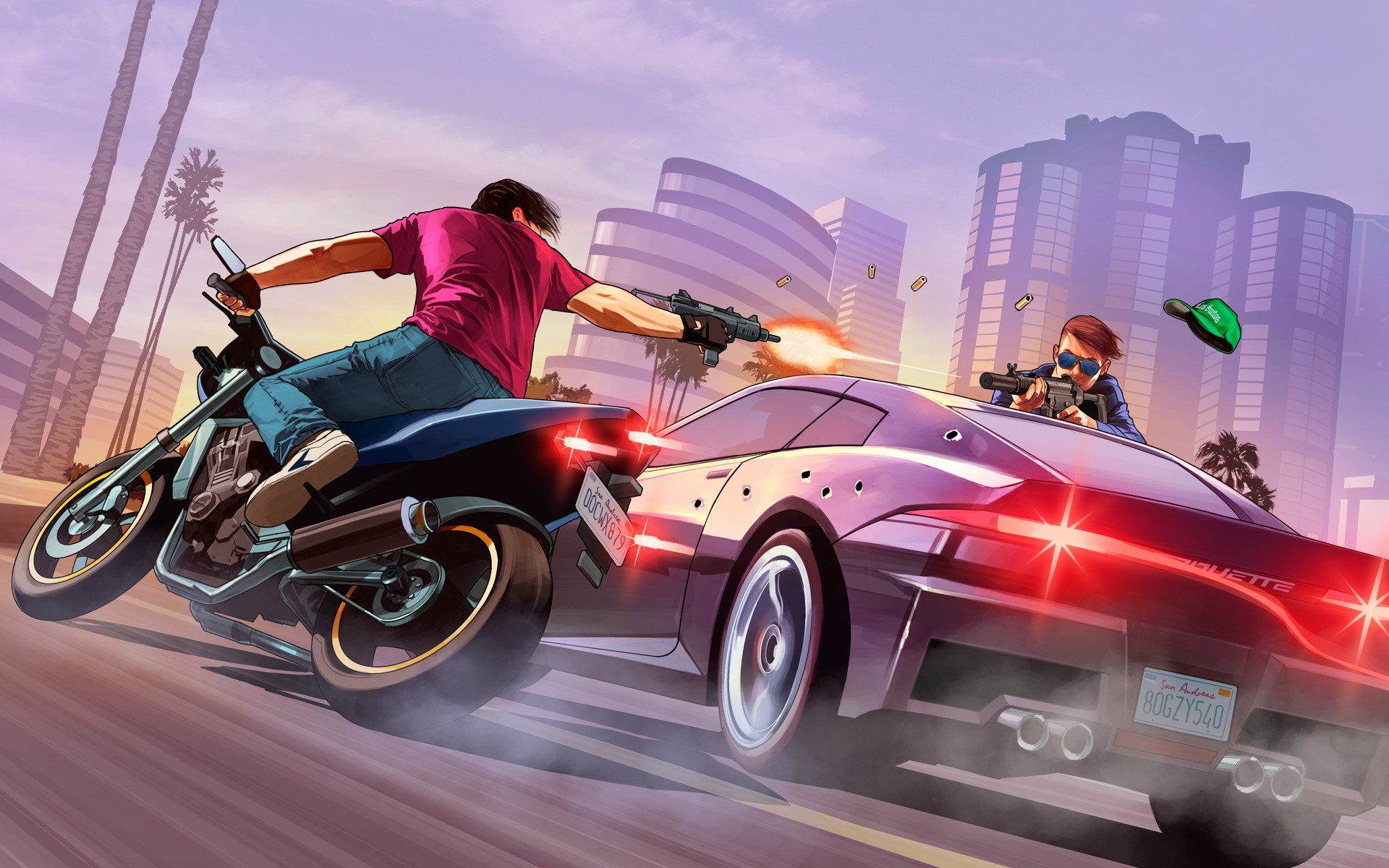 Grand Theft Auto V, Inseguimento, Motocicletta, Sparatoria, 1920x1200, immagine di sfondo
