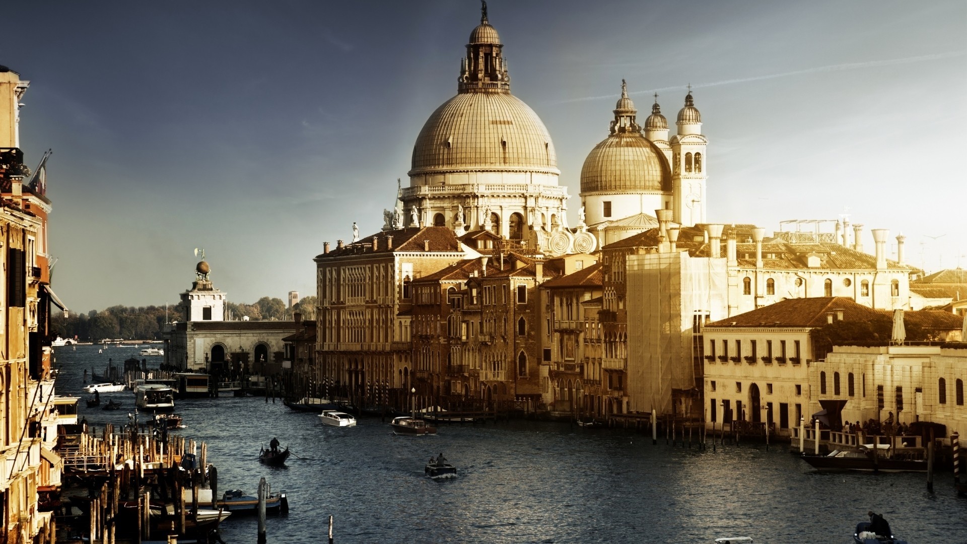 Santa Maria della Salute, Canal Grande, Venezia, Seppia, 16:9 Full HD, sfondo widescreen
