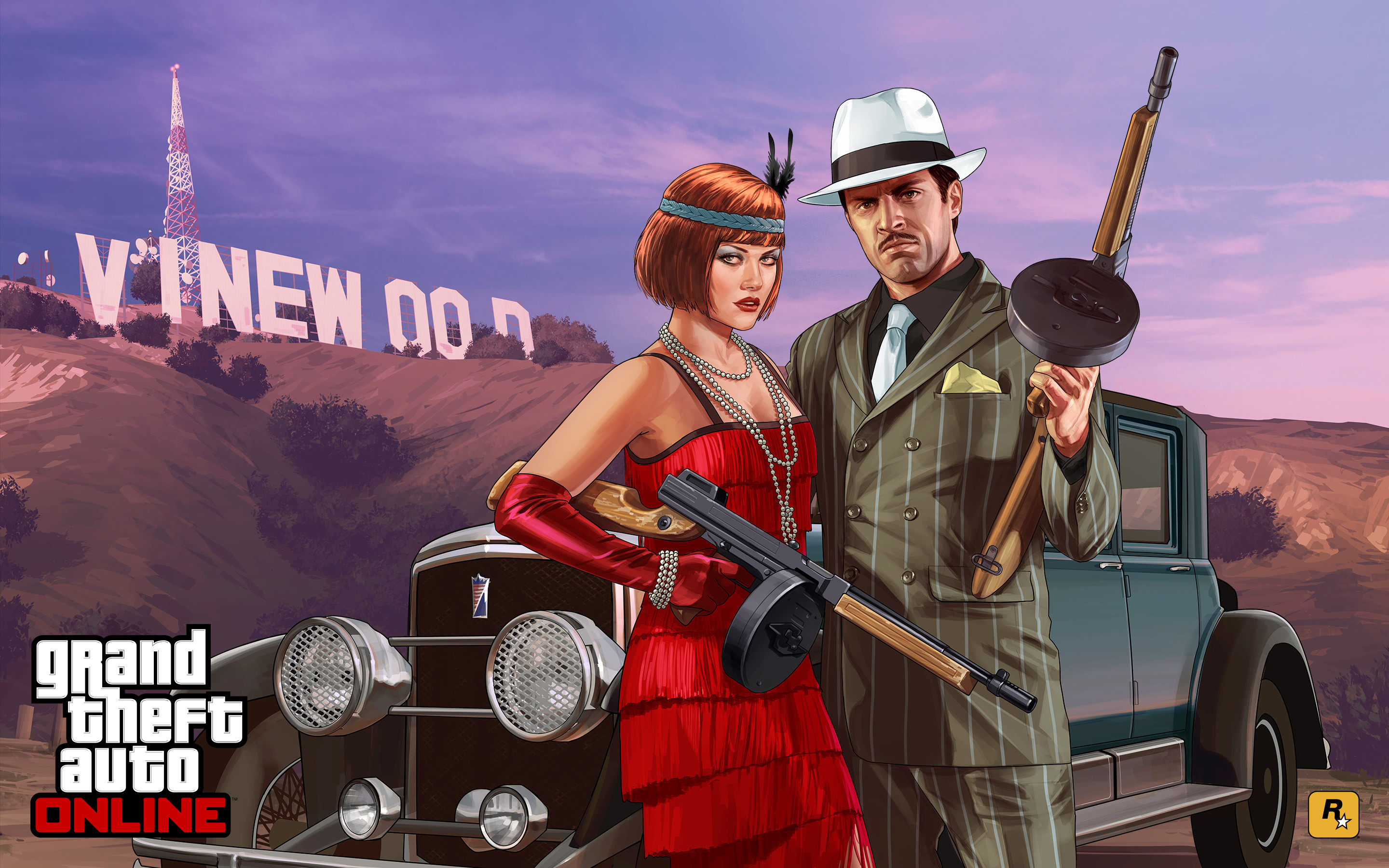 GTA Online, Insegna Vinewood, Gangster, Anni venti, 2K, sfondo per portatile