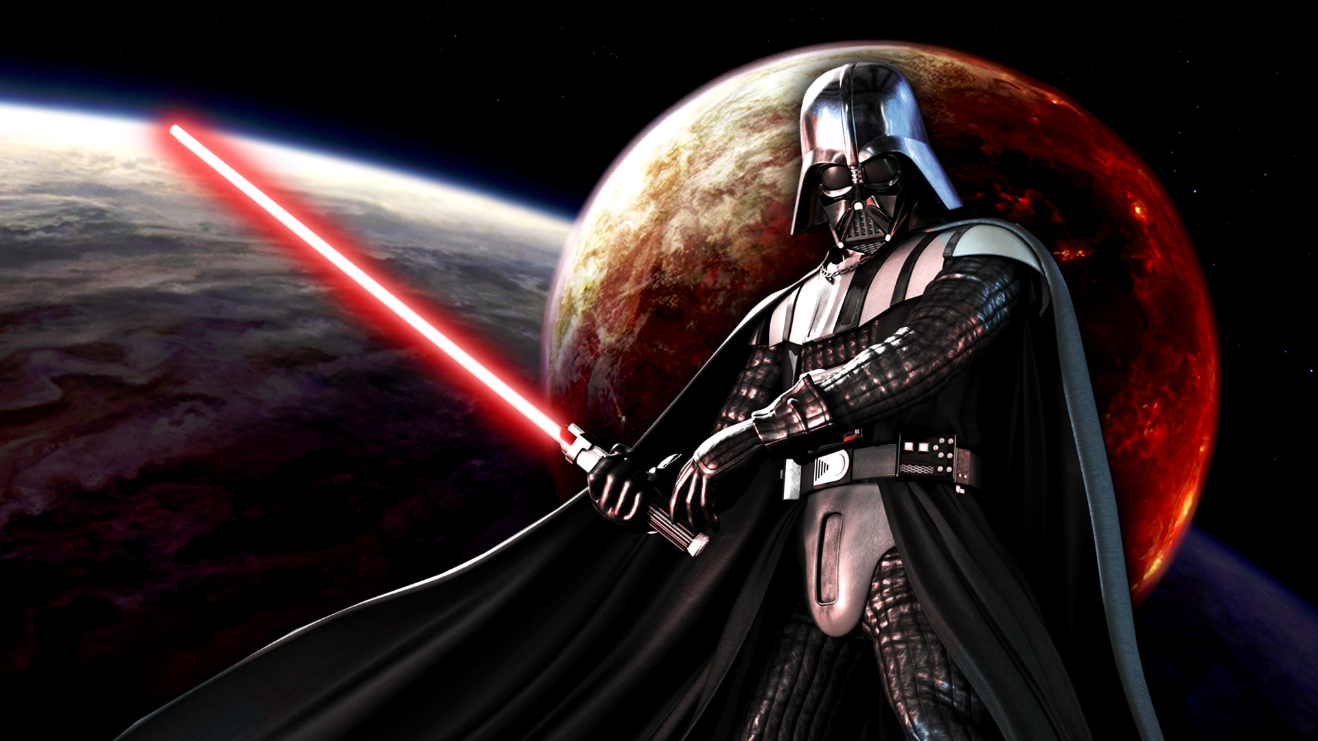 Darth Vader, Spada laser, Pianeta, Spazio, Full HD, sfondo per PC e portatile